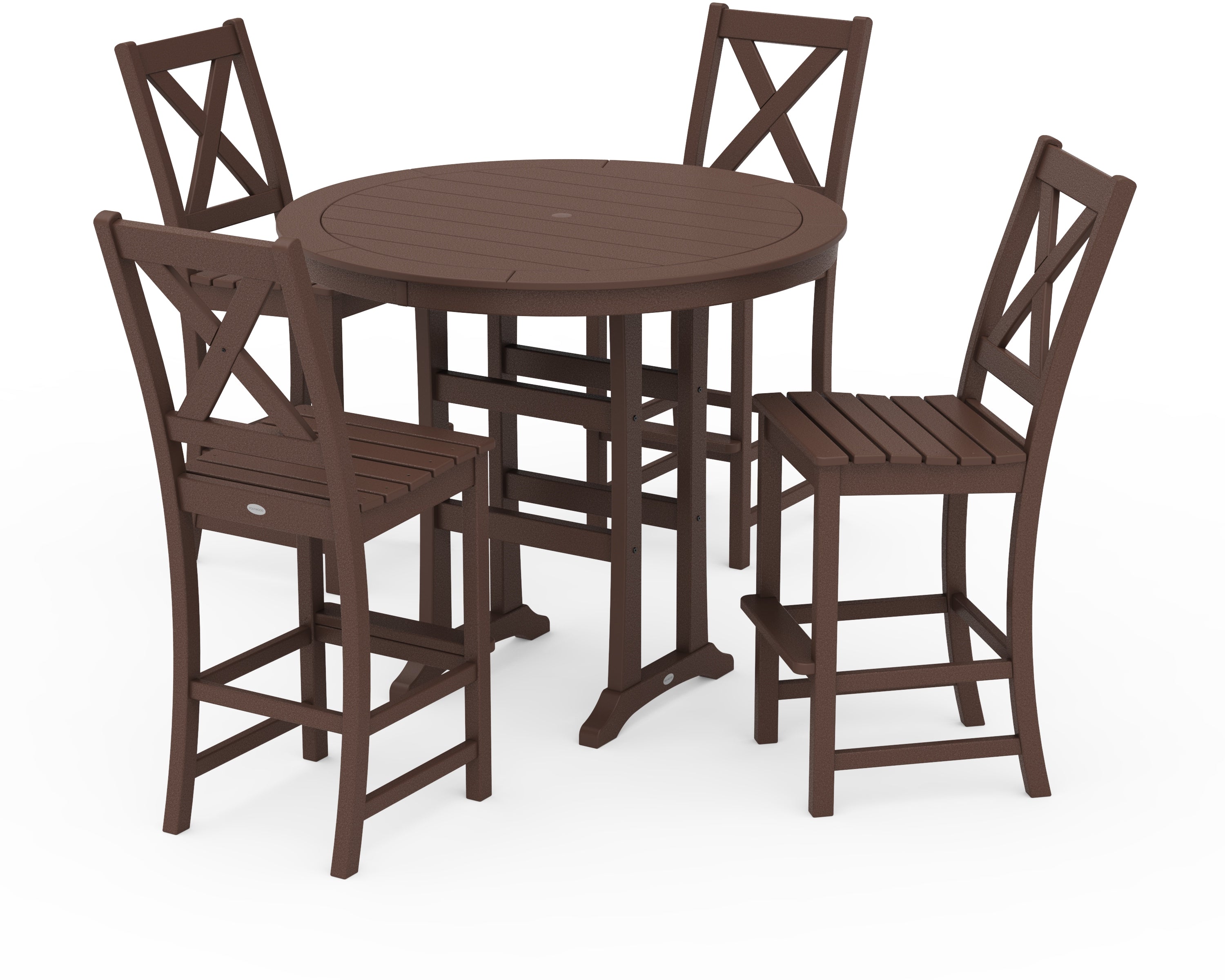 POLYWOOD® Braxton 5-Piece Nautical Trestle Arm Chair Bar Set in Mahogany
