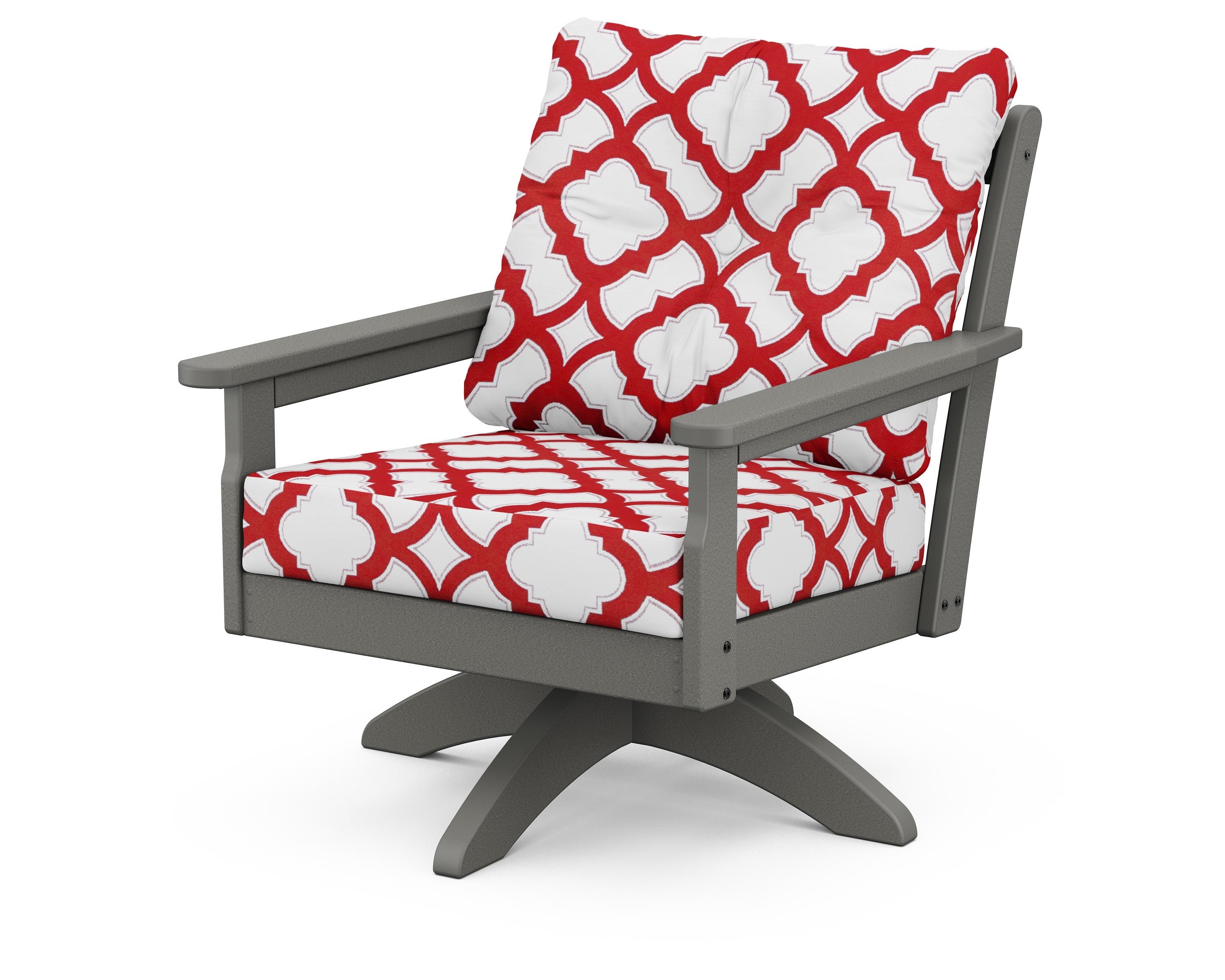 POLYWOOD® Vineyard Deep Seating Swivel Chair in Slate Grey / Trellis Crimson