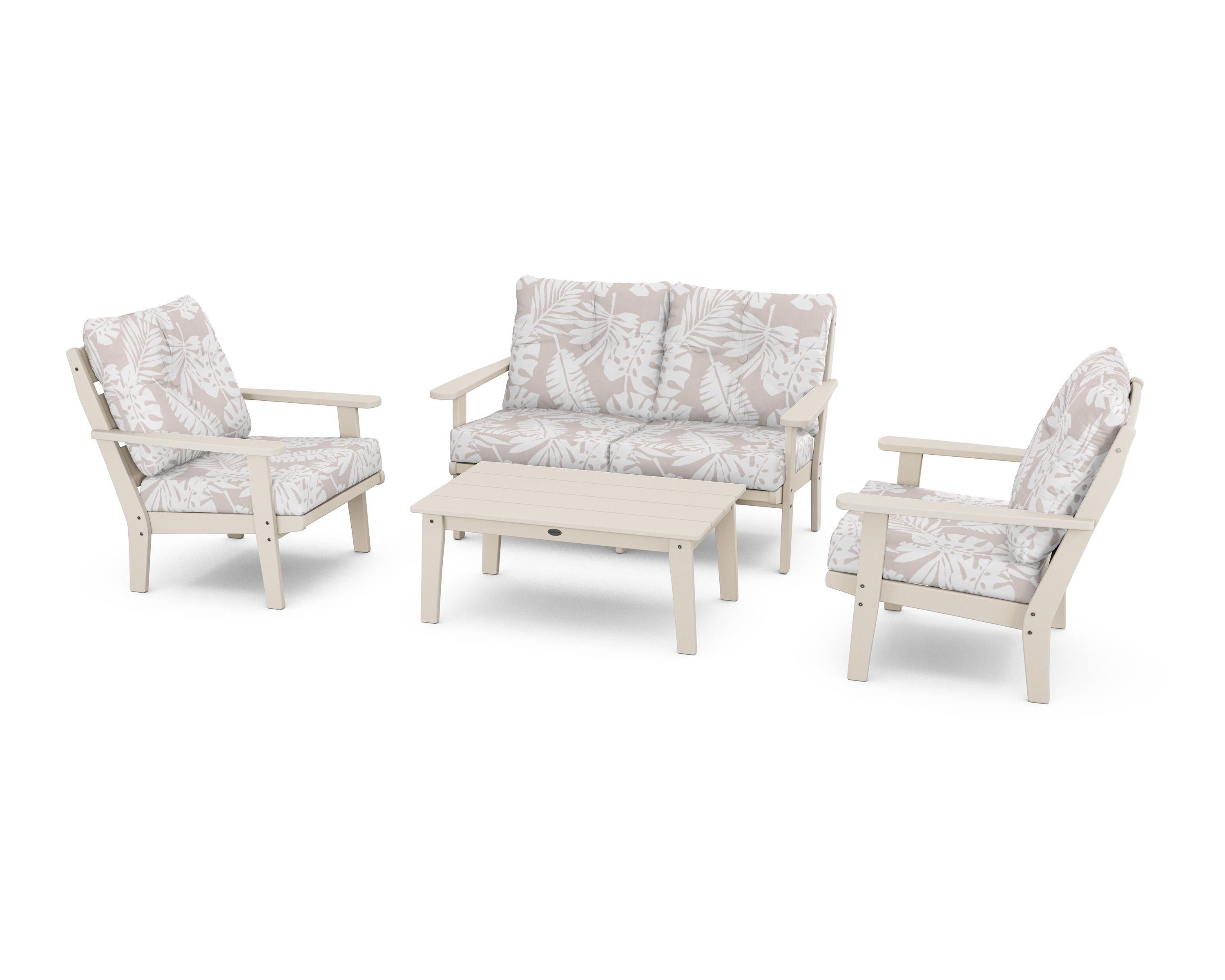 POLYWOOD® Lakeside 4-Piece Deep Seating Set in Sand / Leaf Dune Burlap
