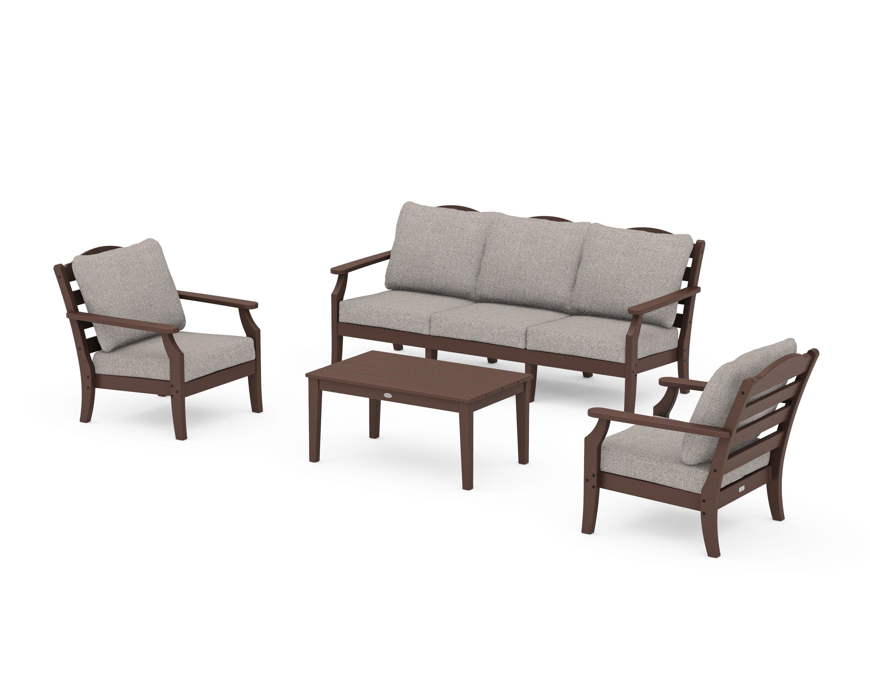 Draper James™ by POLYWOOD® Savannah 4-Piece Deep Seating Set with Sofa in Mahogany / Weathered Tweed