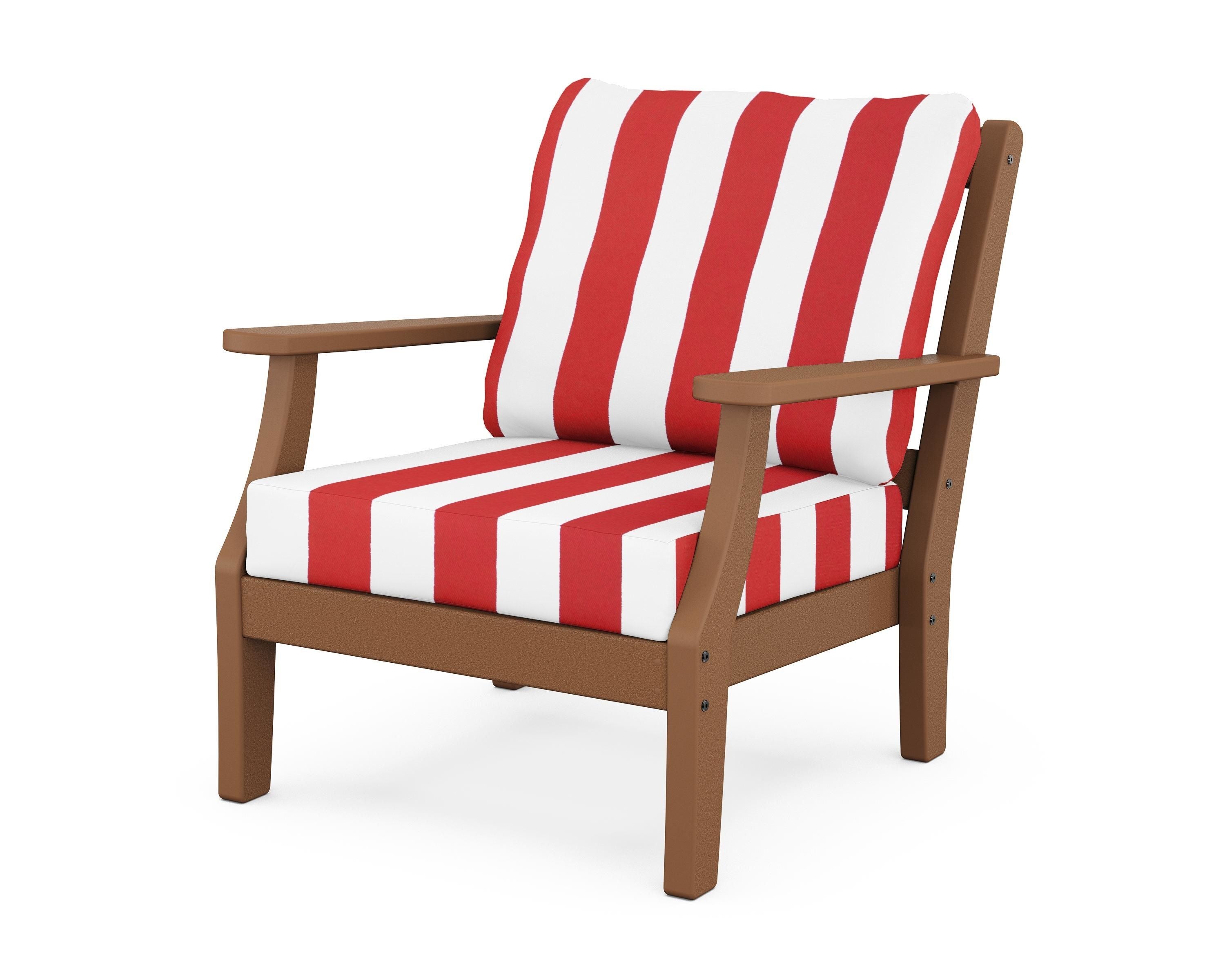 Martha Stewart by POLYWOOD® Chinoiserie Deep Seating Chair in Teak / Cabana Stripe Crimson