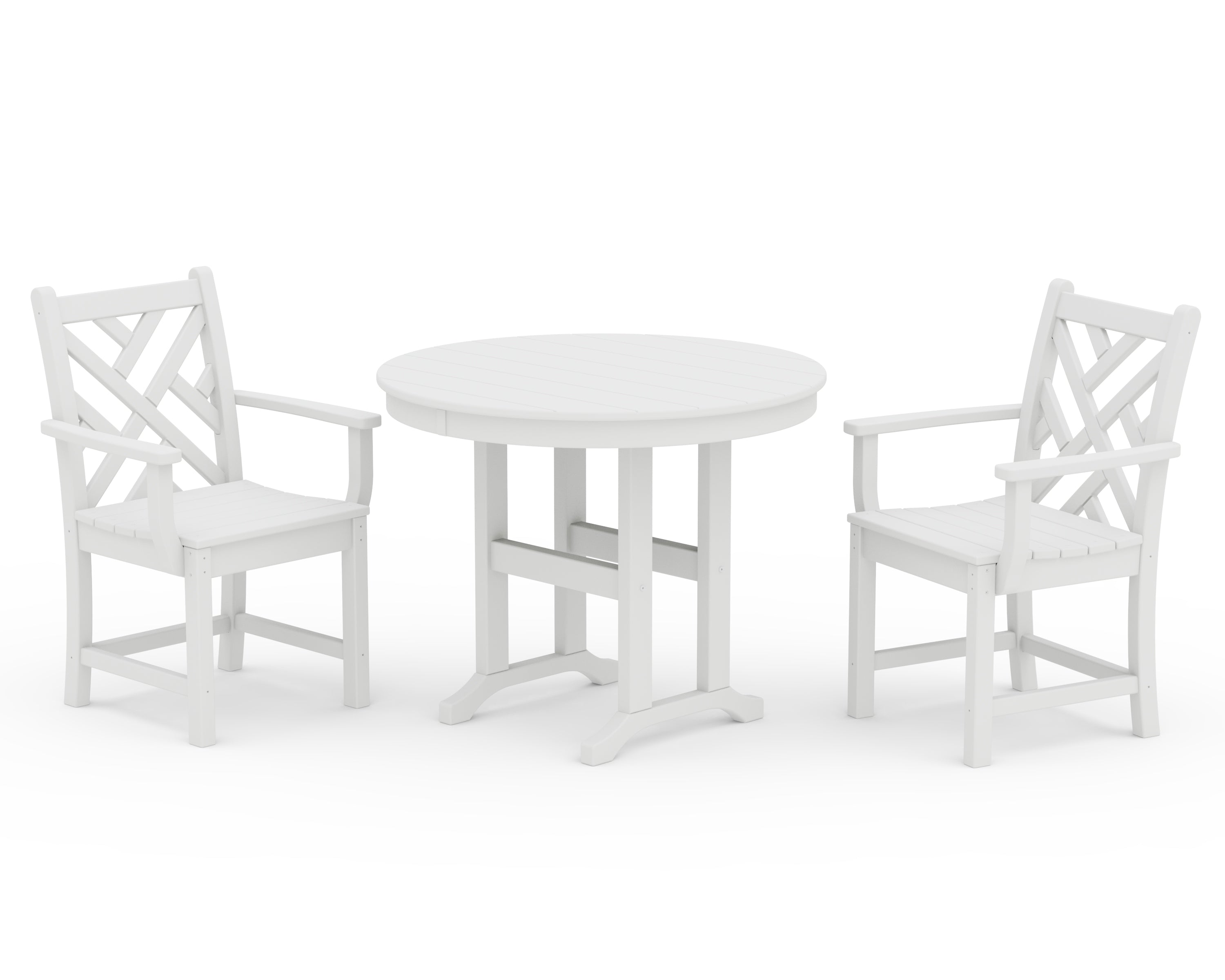 POLYWOOD® Chippendale 3-Piece Round Dining Set in White