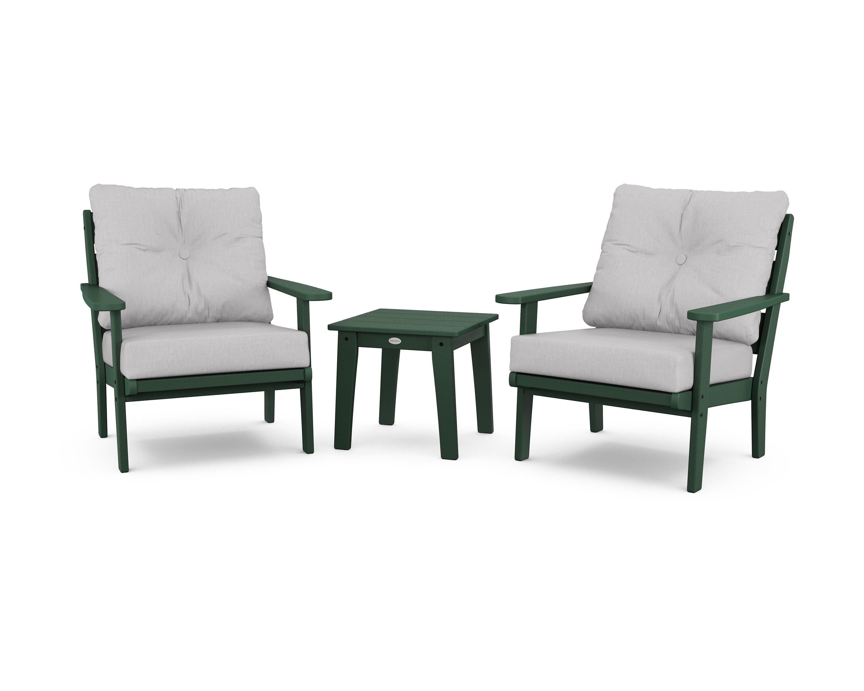 POLYWOOD® Lakeside 3-Piece Deep Seating Chair Set in Green / Granite