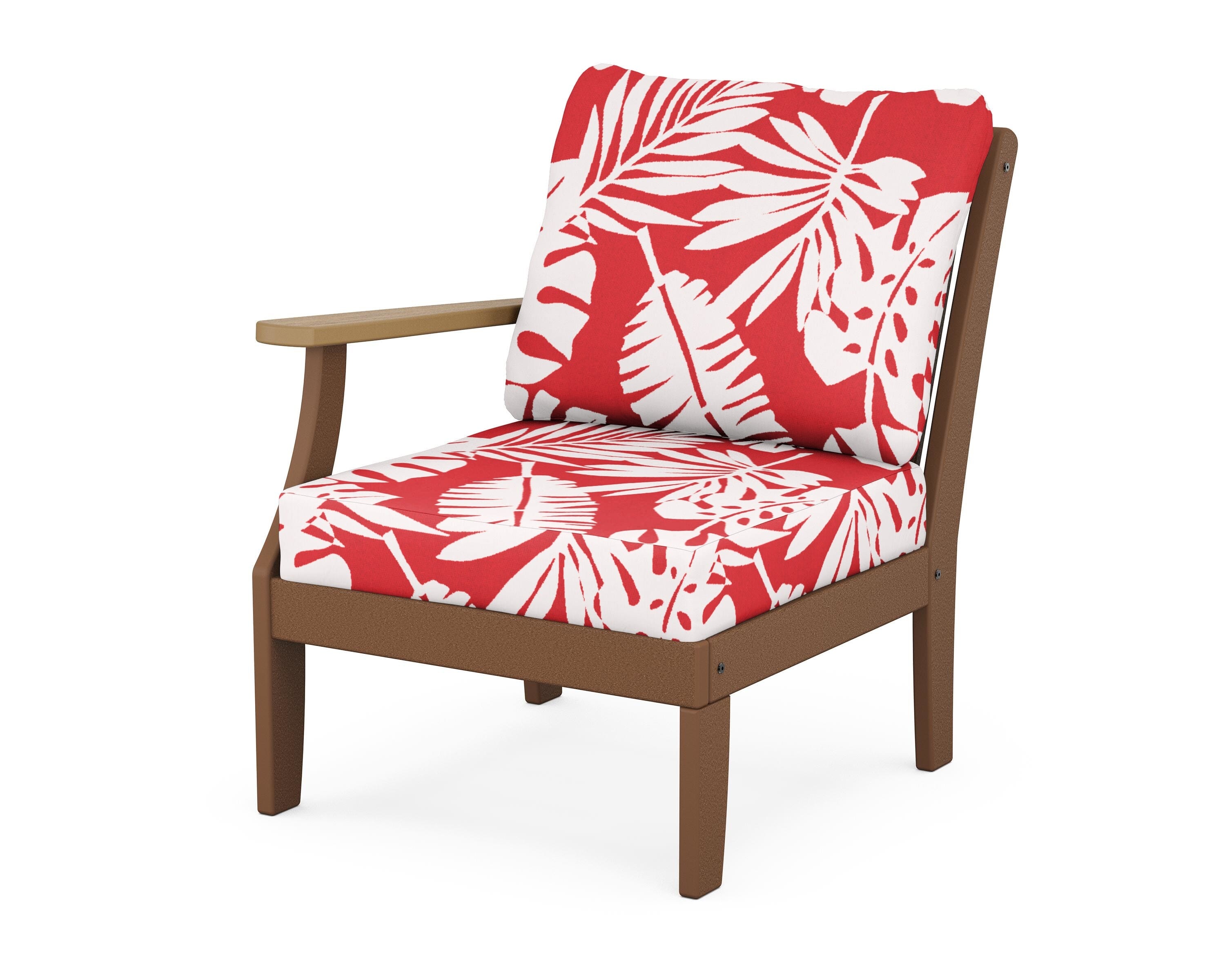 POLYWOOD® Braxton Modular Left Arm Chair in Teak / Natural / Leaf Crimson