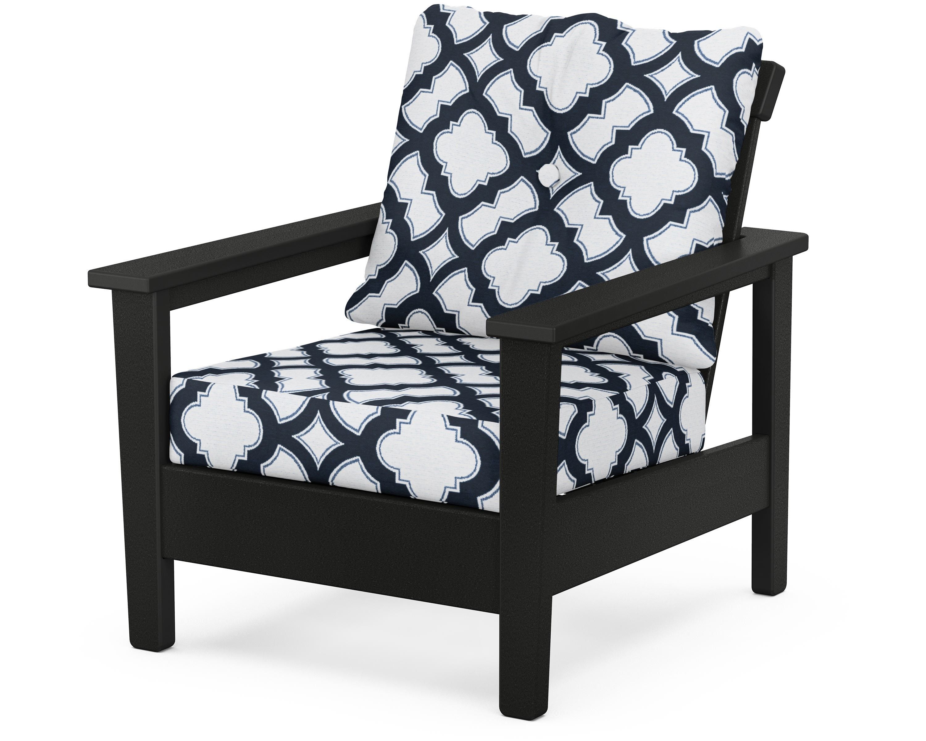POLYWOOD® Prescott Deep Seating Chair in Black / Trellis Marine Indigo