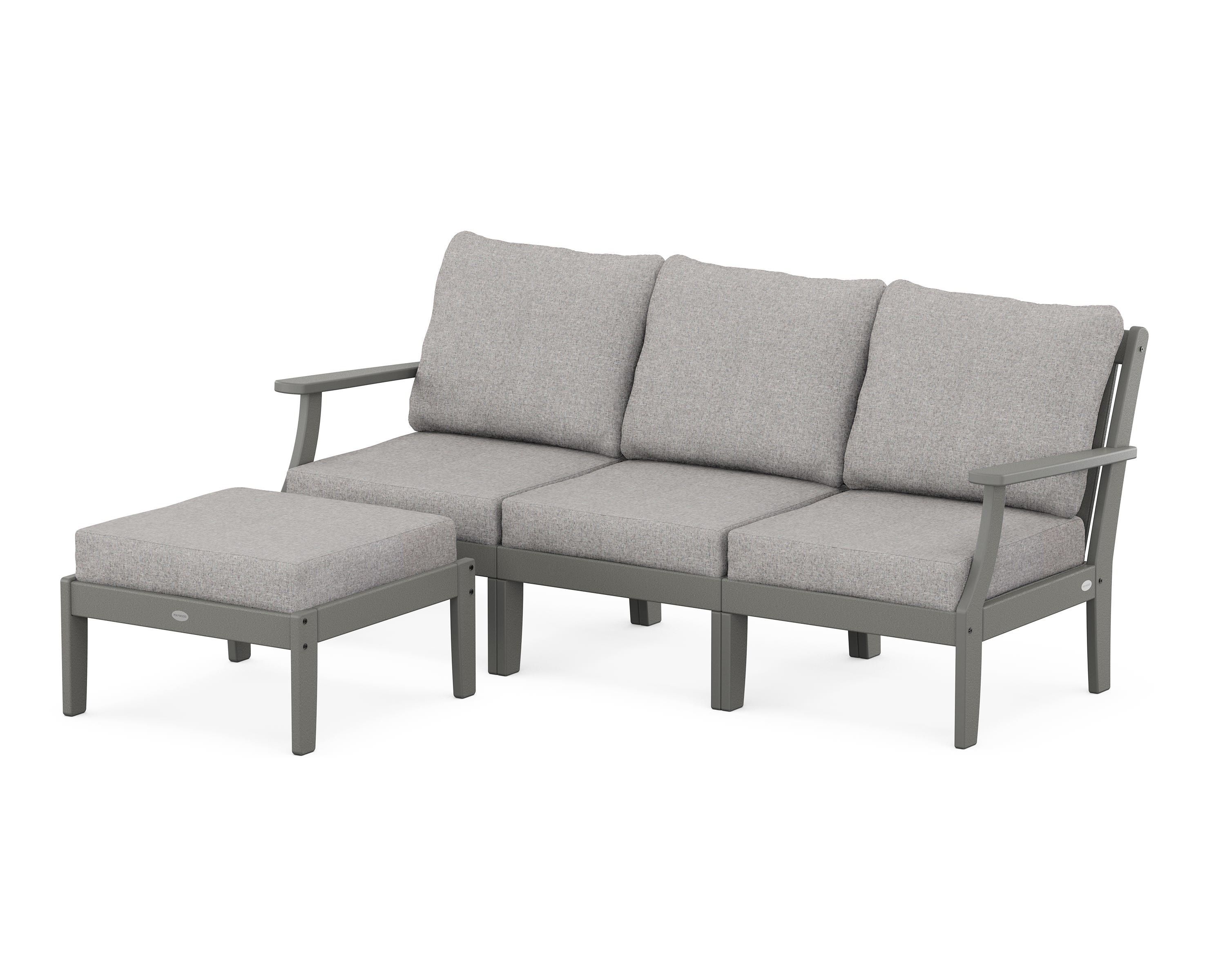 POLYWOOD® Braxton Modular 4-Piece Deep Seating Set with Ottoman in Slate Grey / Grey Mist