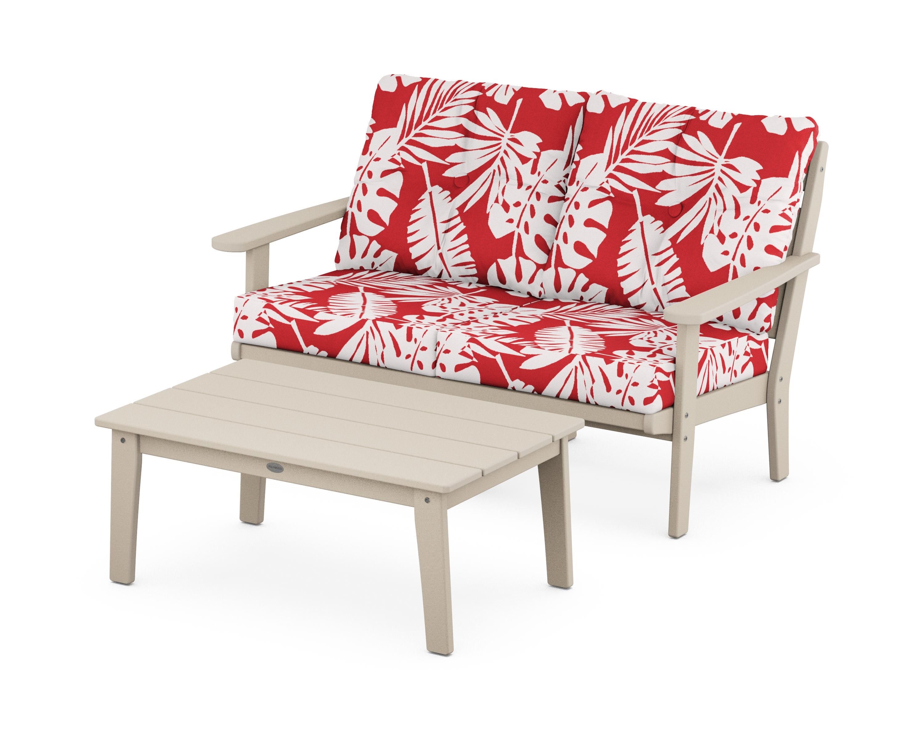 POLYWOOD® Lakeside 2-Piece Lounge Loveseat Set in Sand / Leaf Crimson