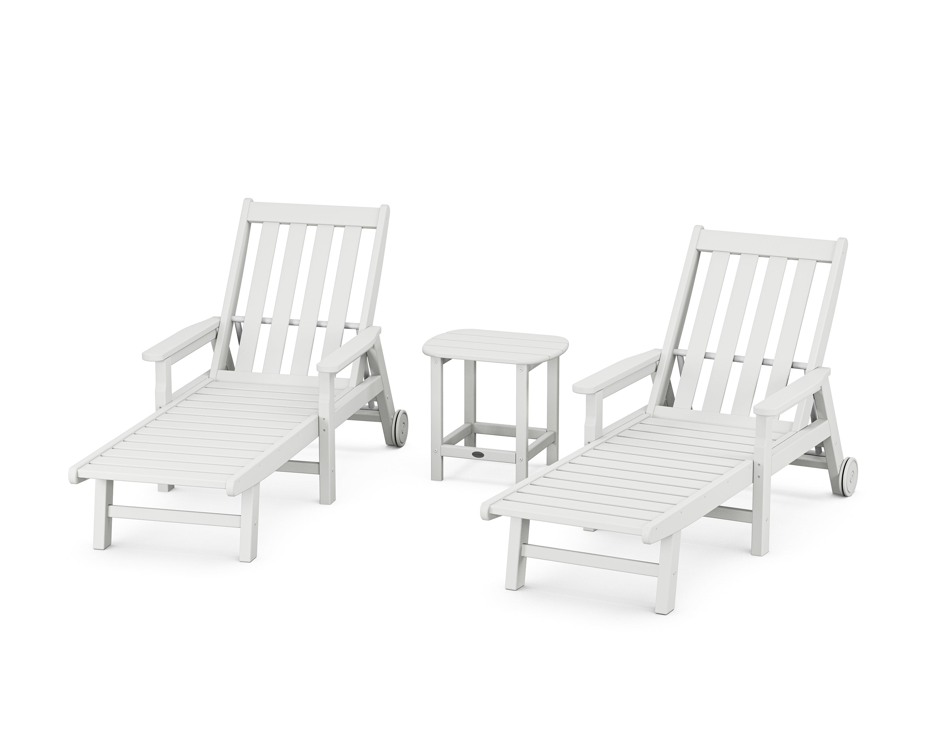 POLYWOOD® Vineyard 3-Piece Chaise with Arms and Wheels Set in White