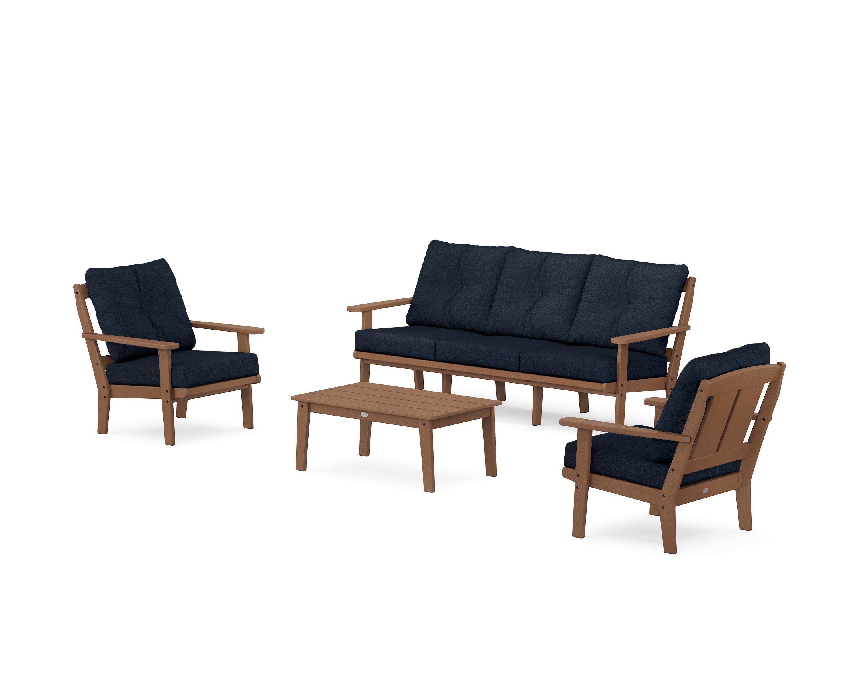 POLYWOOD® Mission 4-Piece Deep Seating Set with Sofa in Teak / Marine Indigo