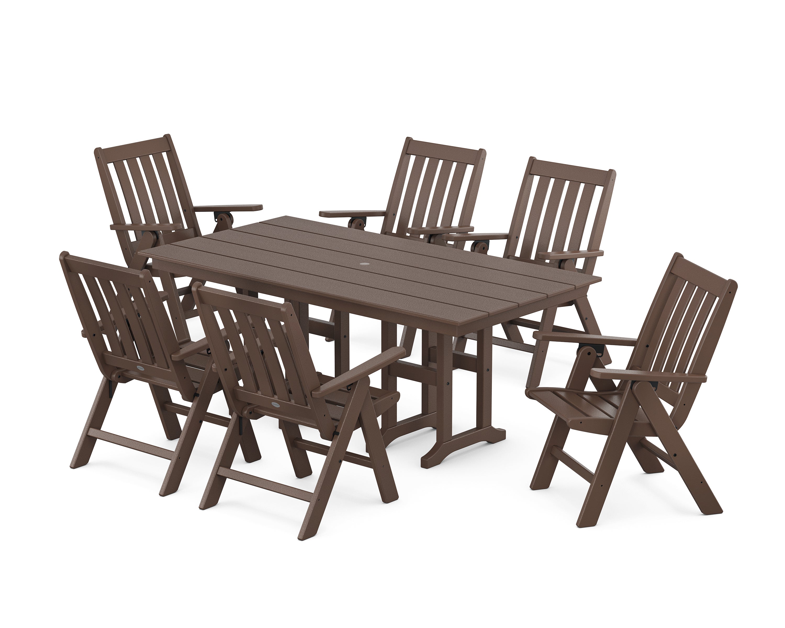 POLYWOOD® Vineyard Folding Chair 7-Piece Farmhouse Dining Set in Mahogany