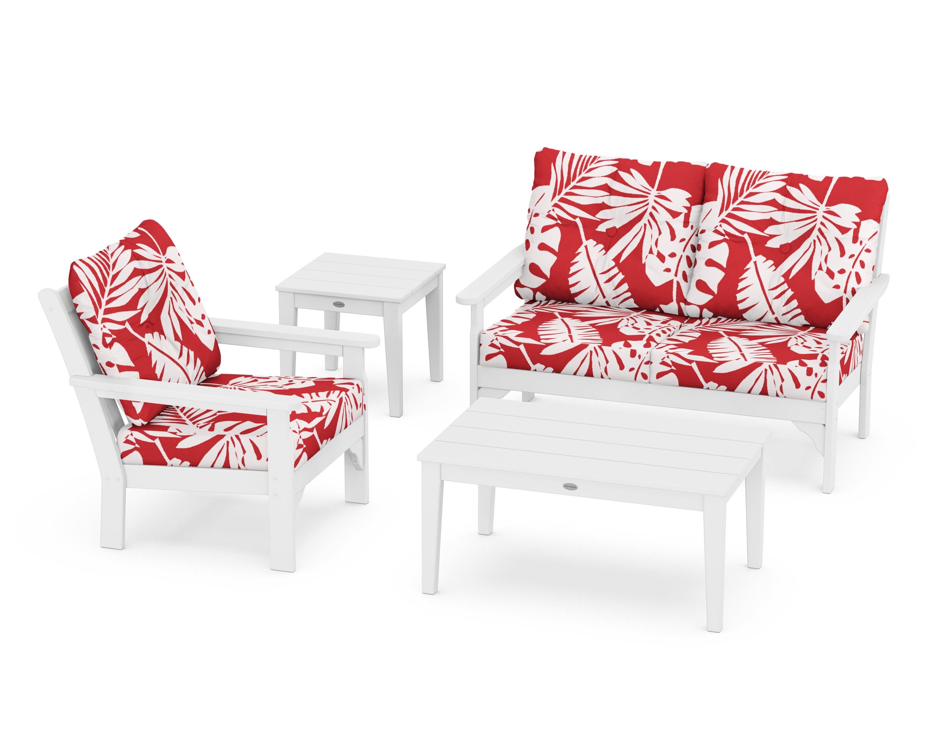 POLYWOOD® Vineyard 4-Piece Deep Seating Set in White / Leaf Crimson