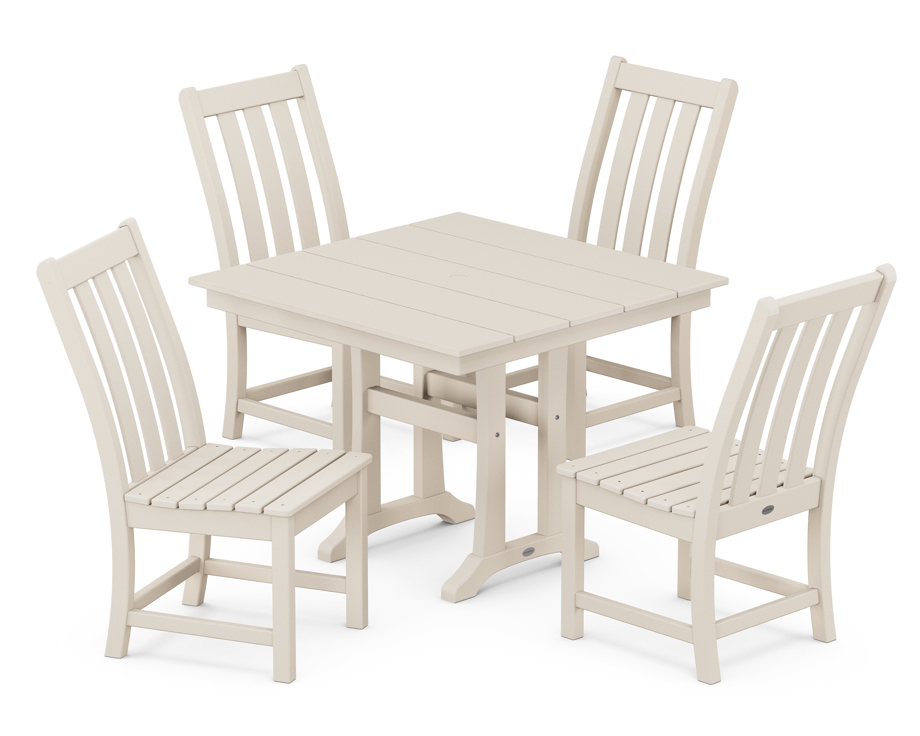 POLYWOOD® Vineyard 5-Piece Farmhouse Trestle Side Chair Dining Set in Sand