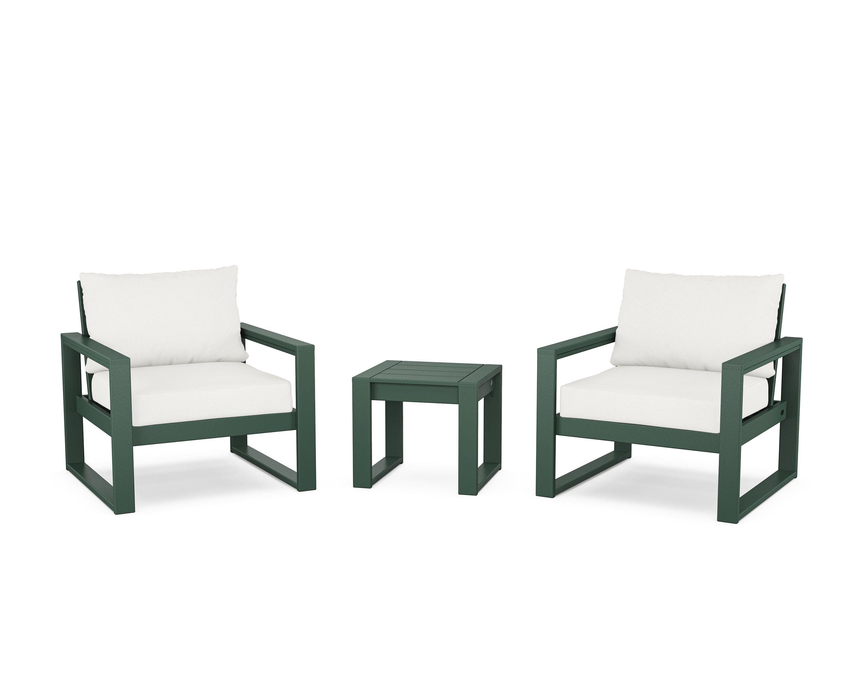 POLYWOOD® EDGE Sectional 3-Piece Deep Seating Set in Green / Natural Linen