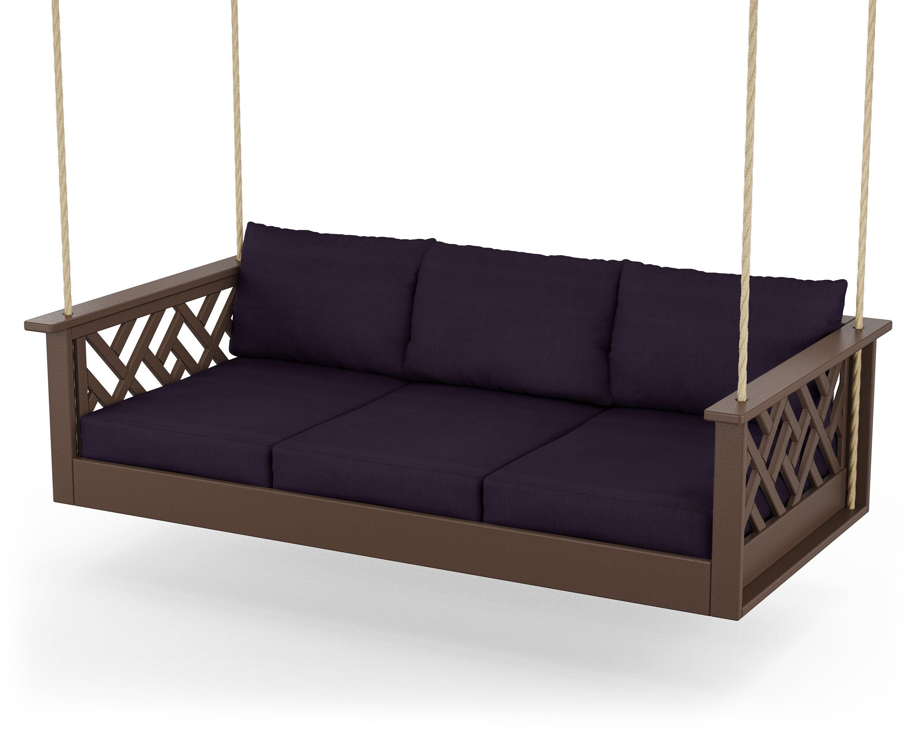 POLYWOOD® Chippendale Daybed Swing in Mahogany / Navy Linen