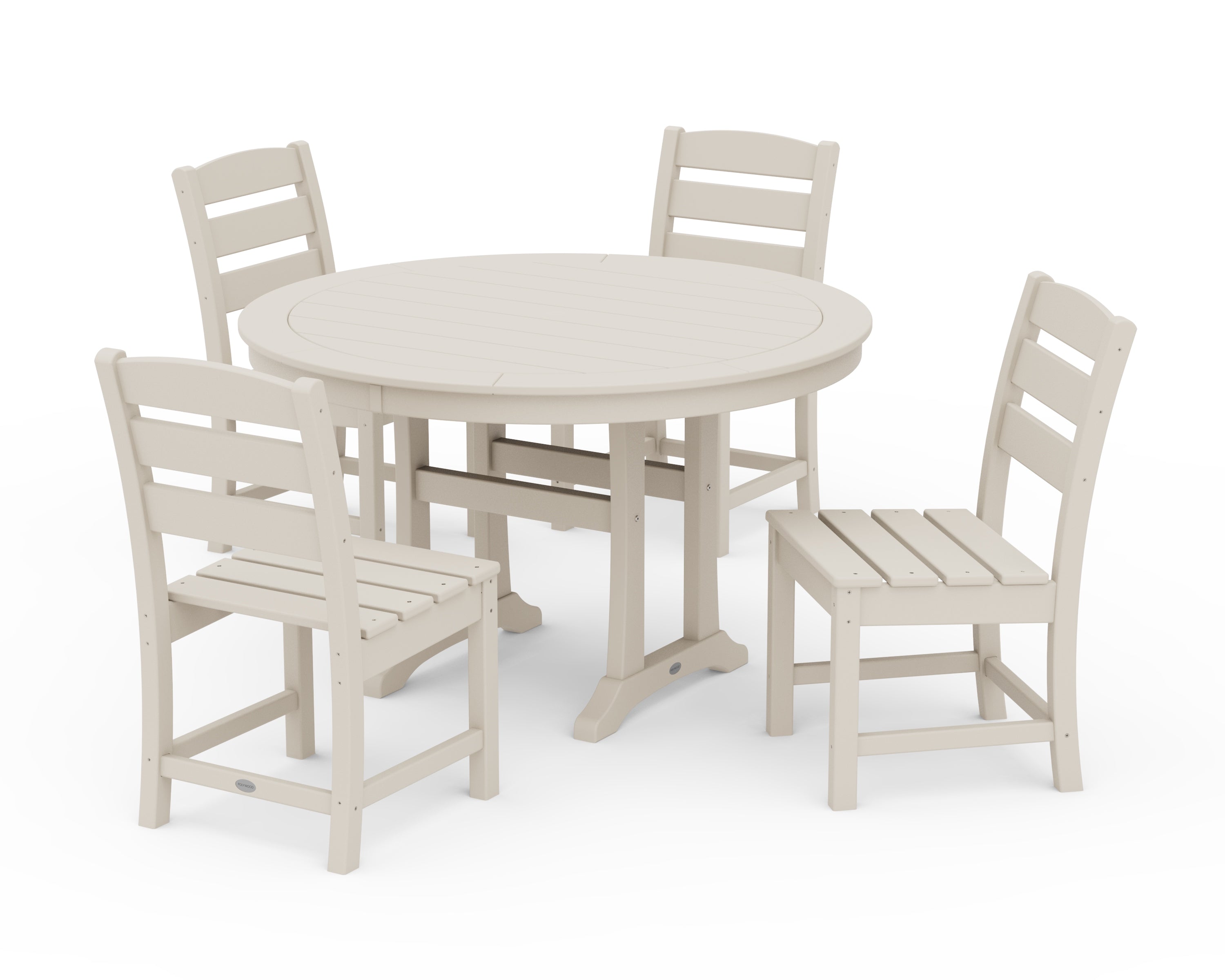 POLYWOOD® Lakeside Side Chair 5-Piece Round Dining Set With Trestle Legs in Sand