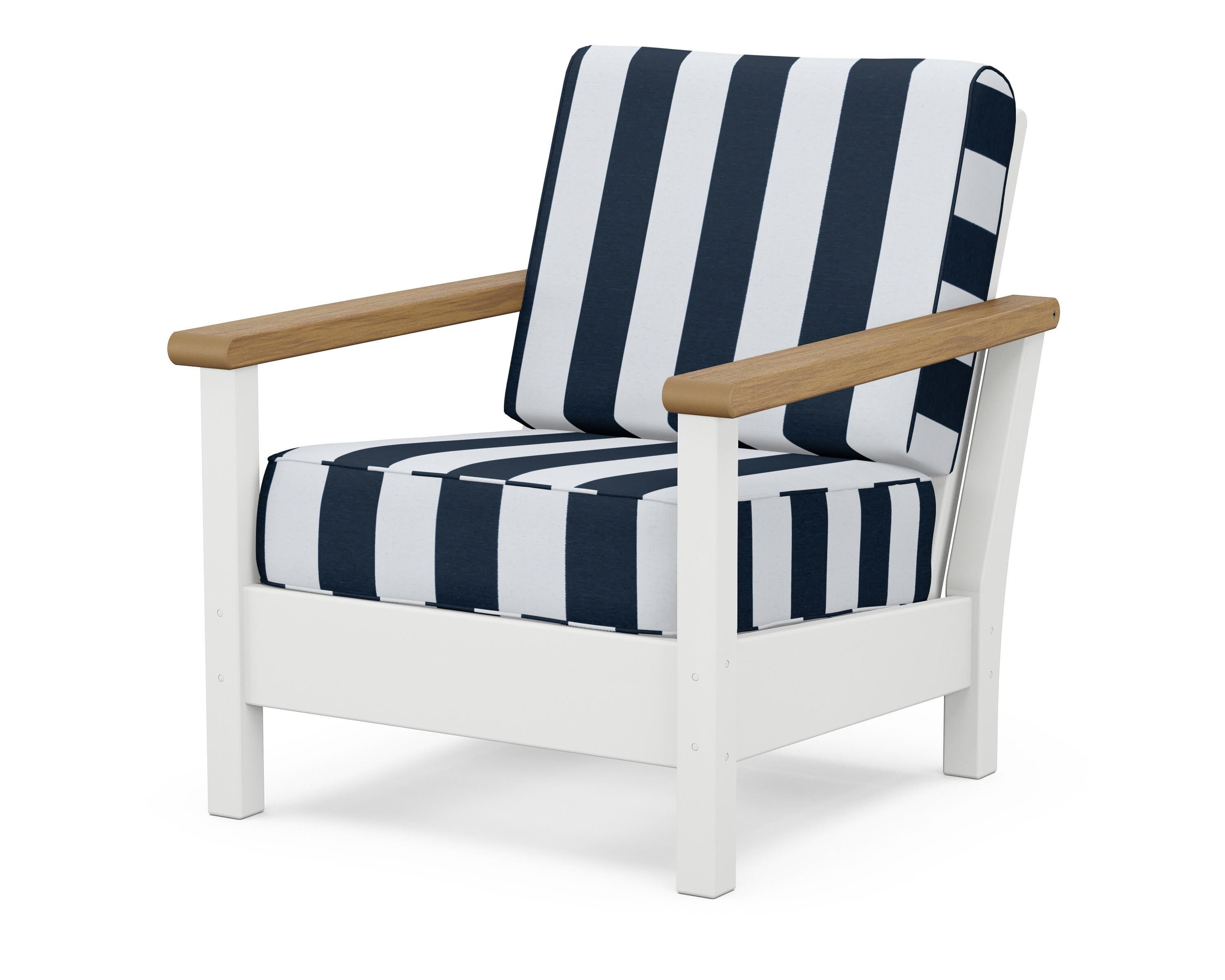 POLYWOOD® Harbour Deep Seating Chair in White / Natural / Cabana Stripe Marine Indigo