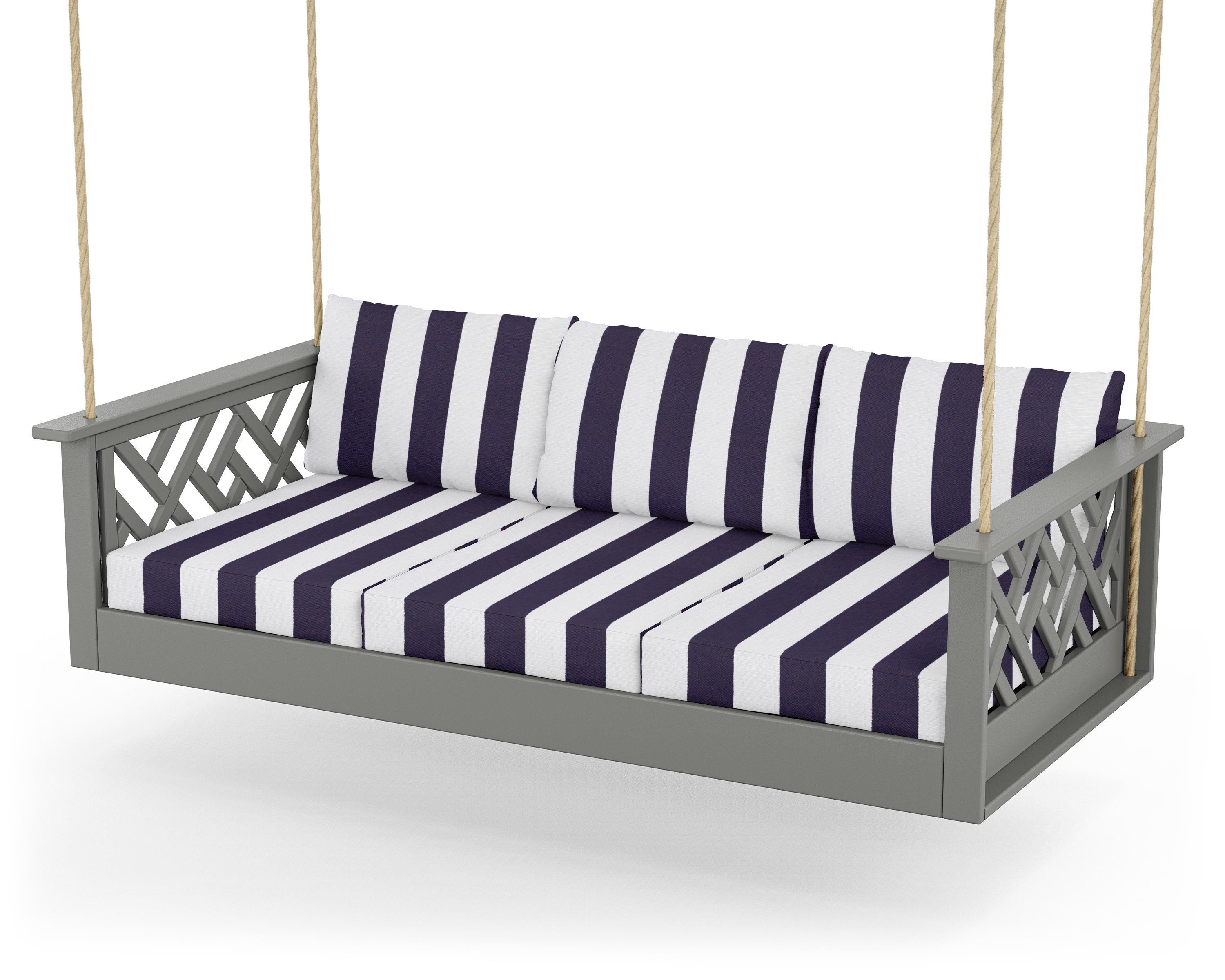 POLYWOOD® Chippendale Daybed Swing in Slate Grey / Cabana Stripe Navy