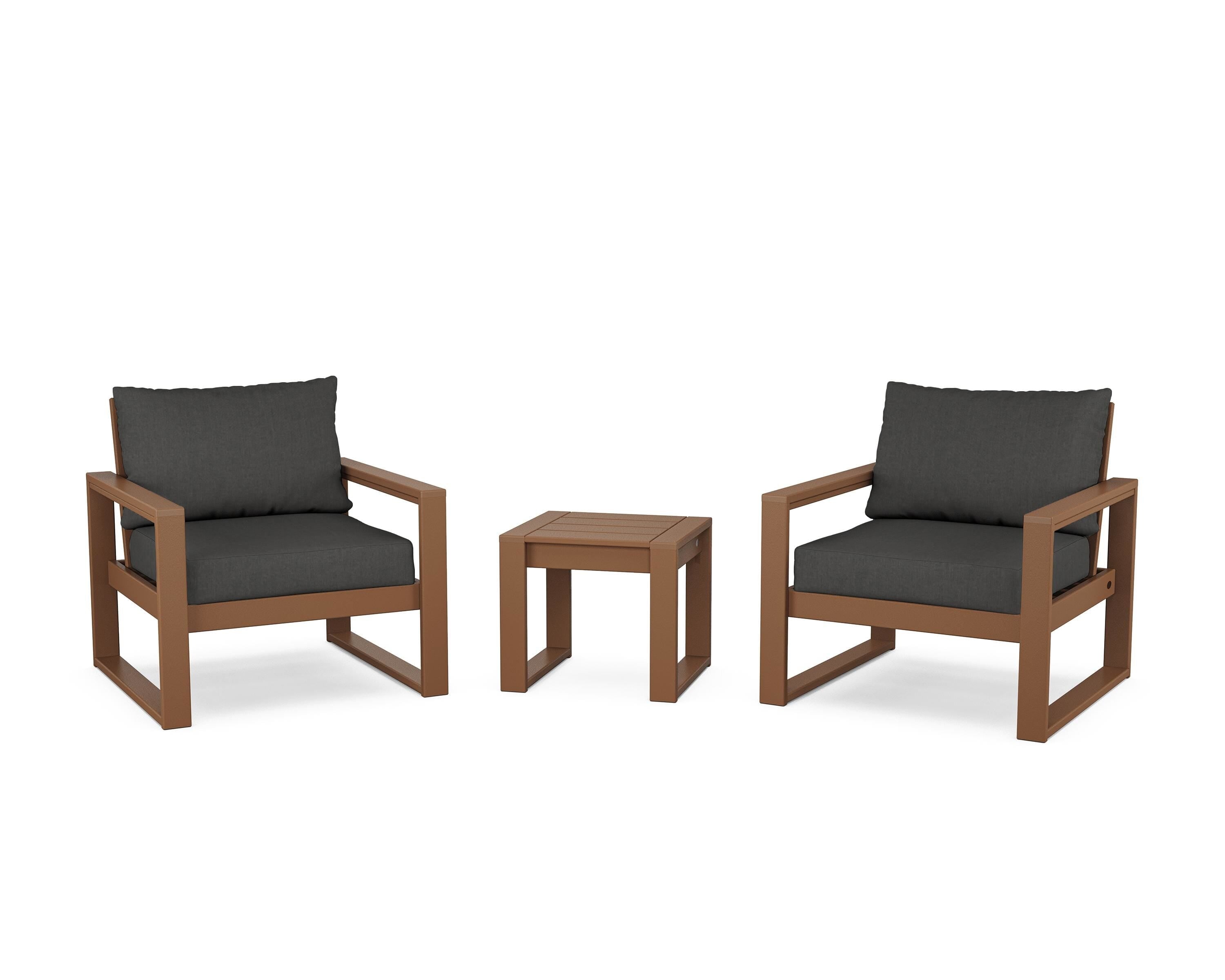 POLYWOOD® EDGE Sectional 3-Piece Deep Seating Set in Teak / Spectrum Carbon