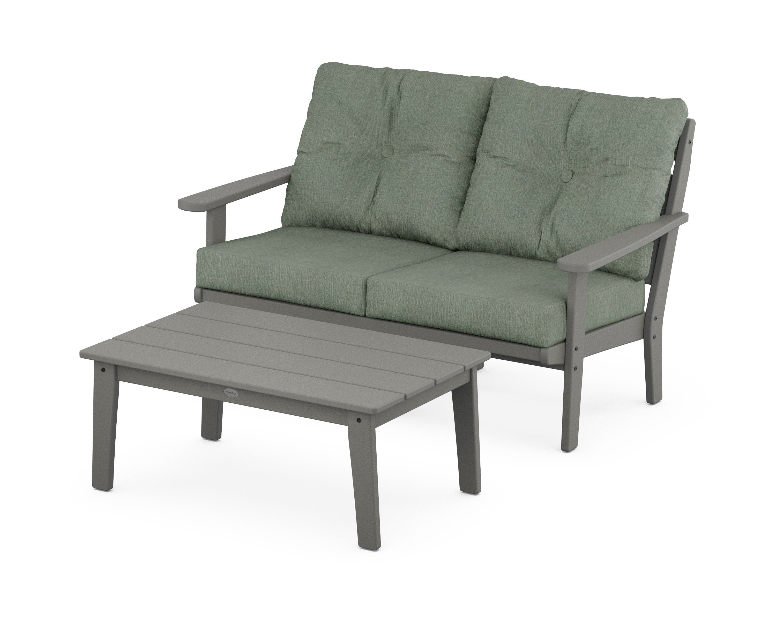 POLYWOOD® Lakeside 2-Piece Lounge Loveseat Set in Slate Grey / Cast Sage