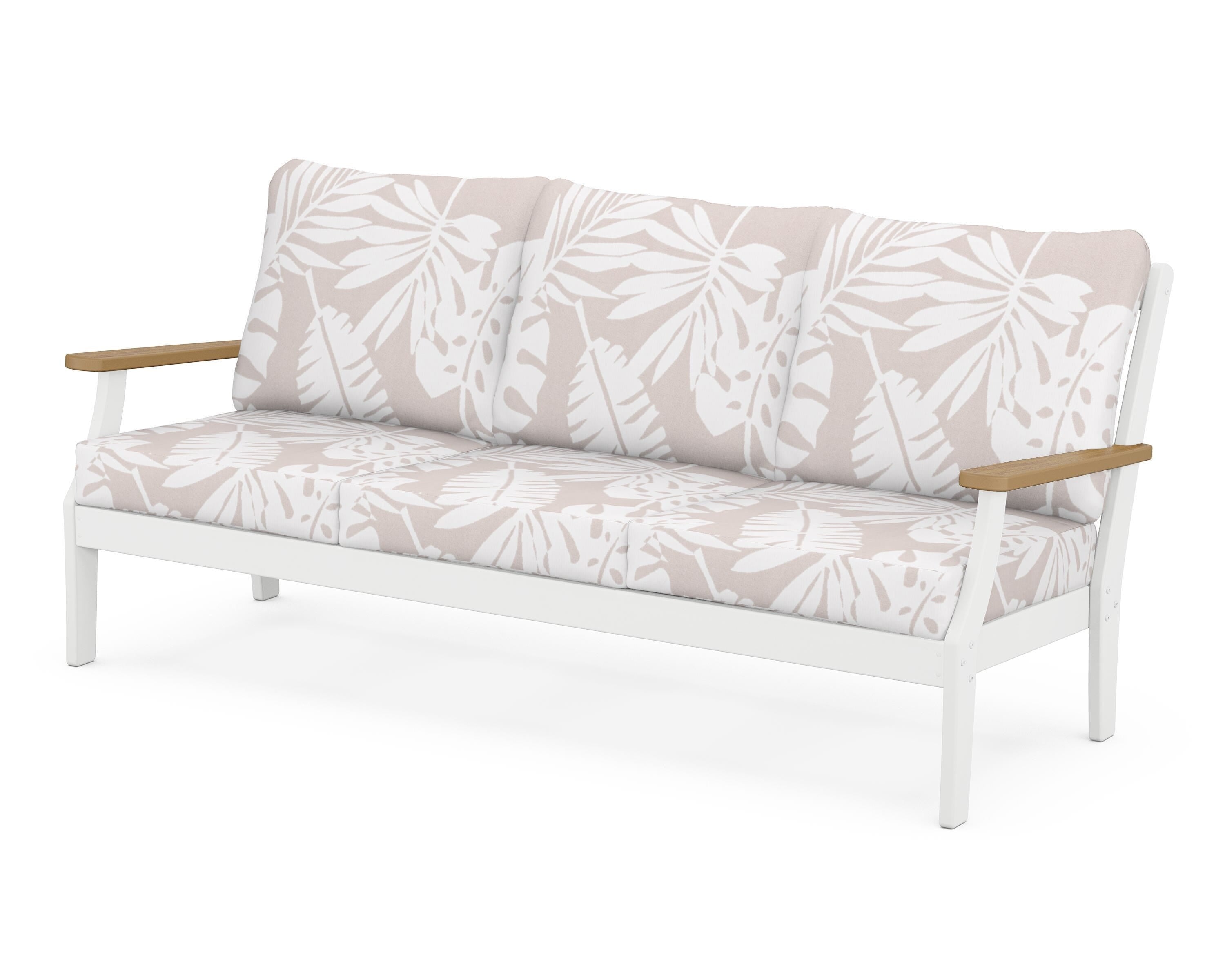 POLYWOOD® Braxton Deep Seating Sofa in White / Natural / Leaf Dune Burlap