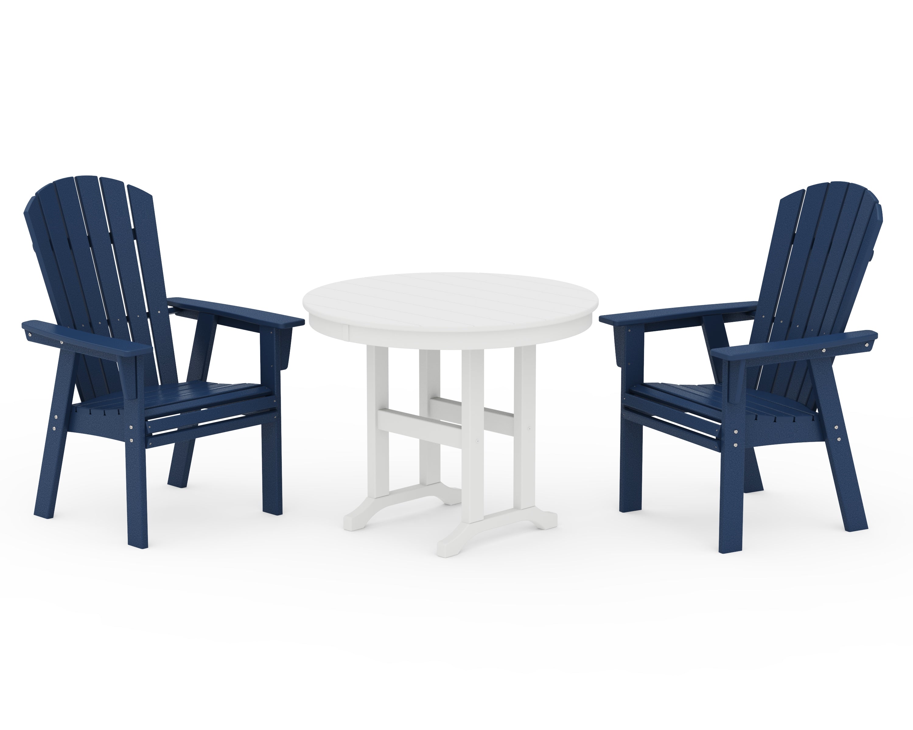 POLYWOOD® Nautical Adirondack 3-Piece Round Dining Set in Navy / White