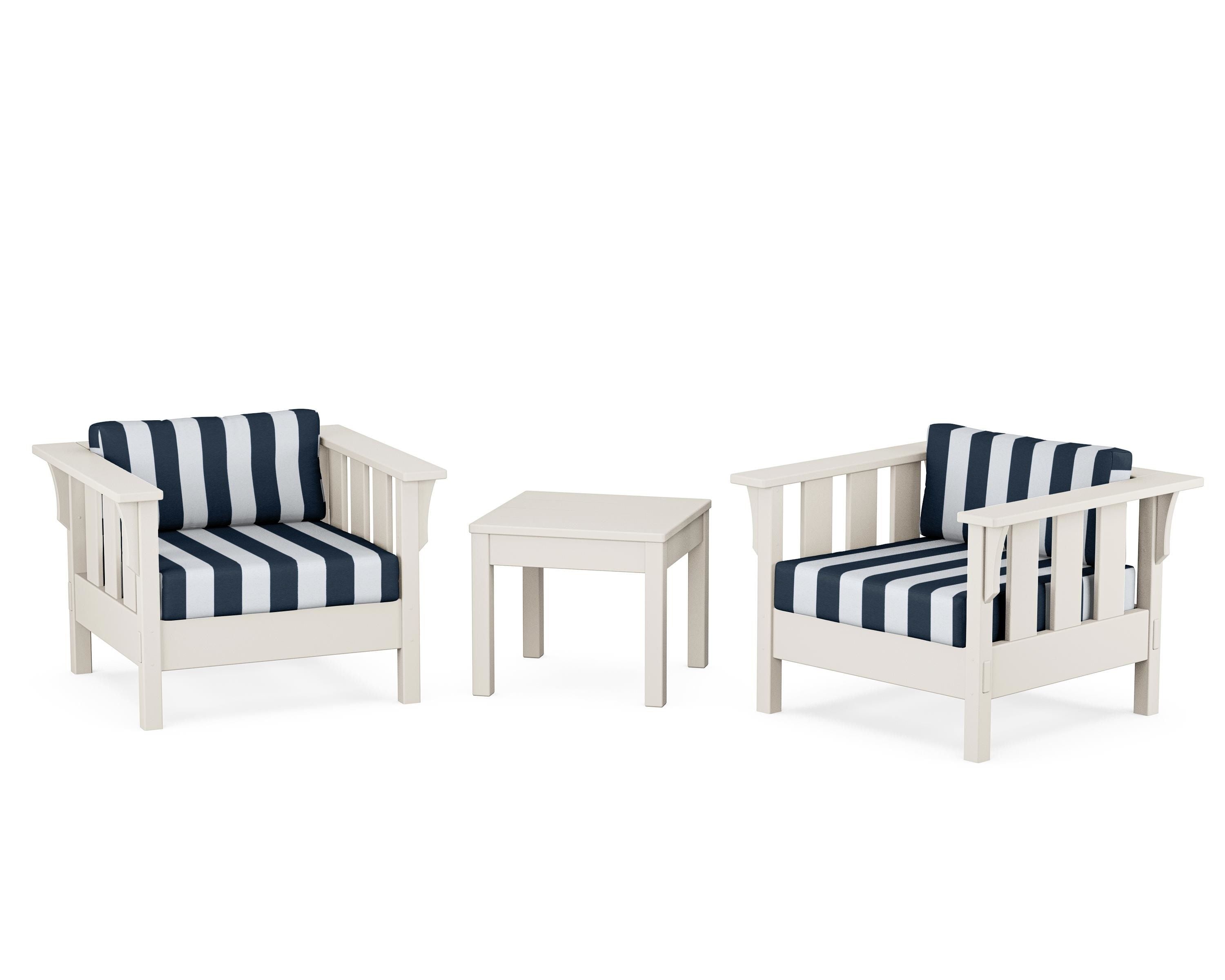 Martha Stewart by POLYWOOD® Acadia 3-Piece Deep Seating Set in Sand / Cabana Stripe Marine Indigo