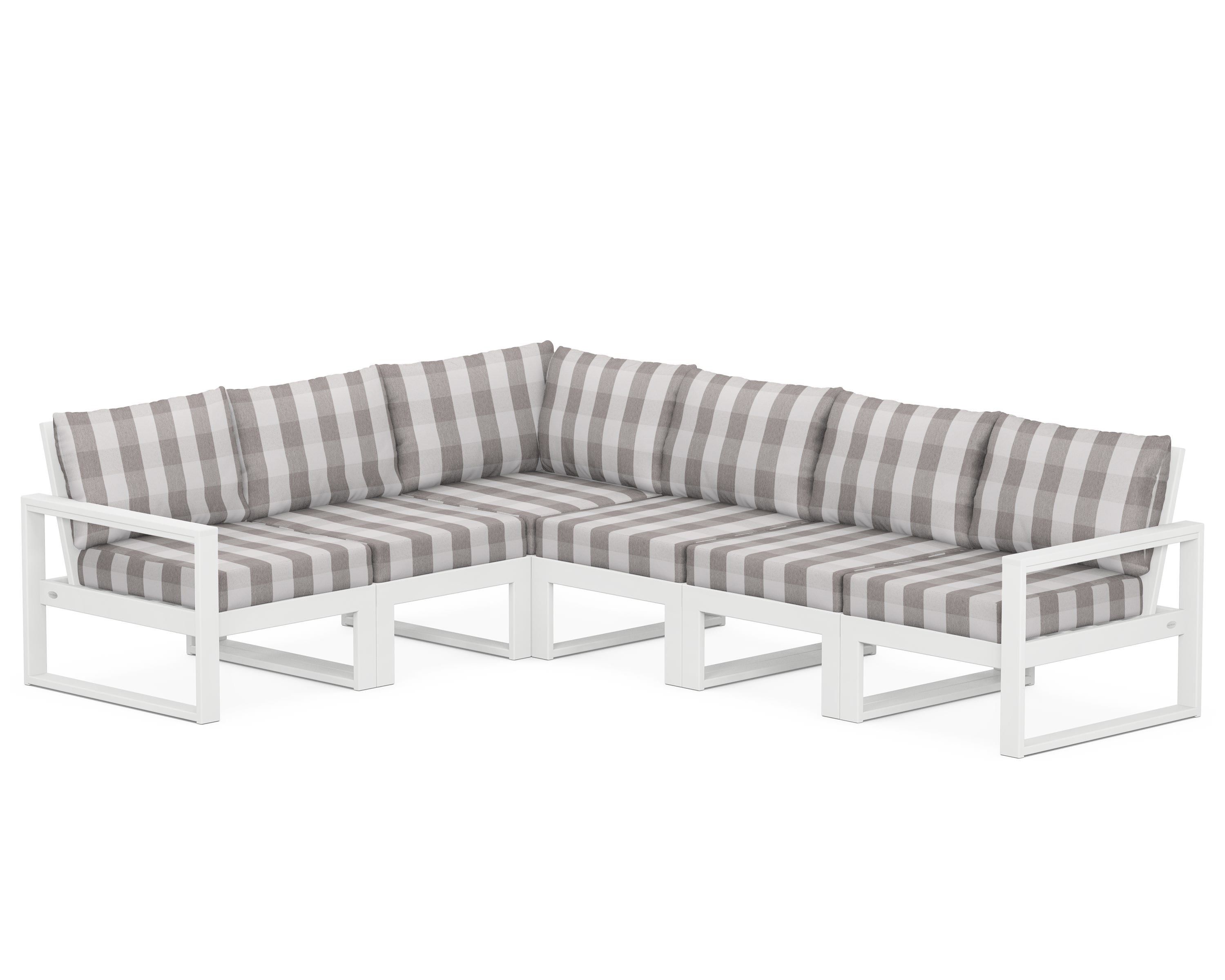 POLYWOOD® EDGE 6-Piece Modular Deep Seating Set in White / Buffalo Plaid Grey Mist