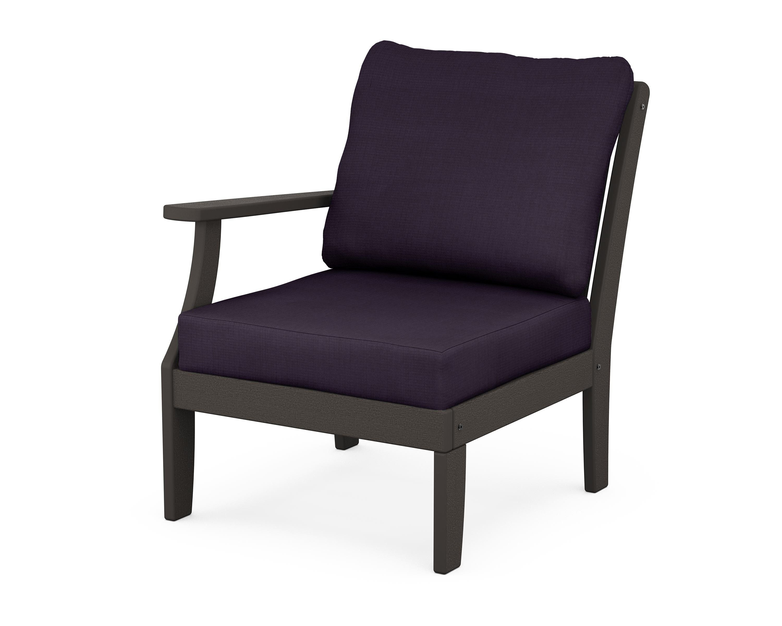 POLYWOOD® Braxton Modular Left Arm Chair in Vintage Coffee / Navy Linen