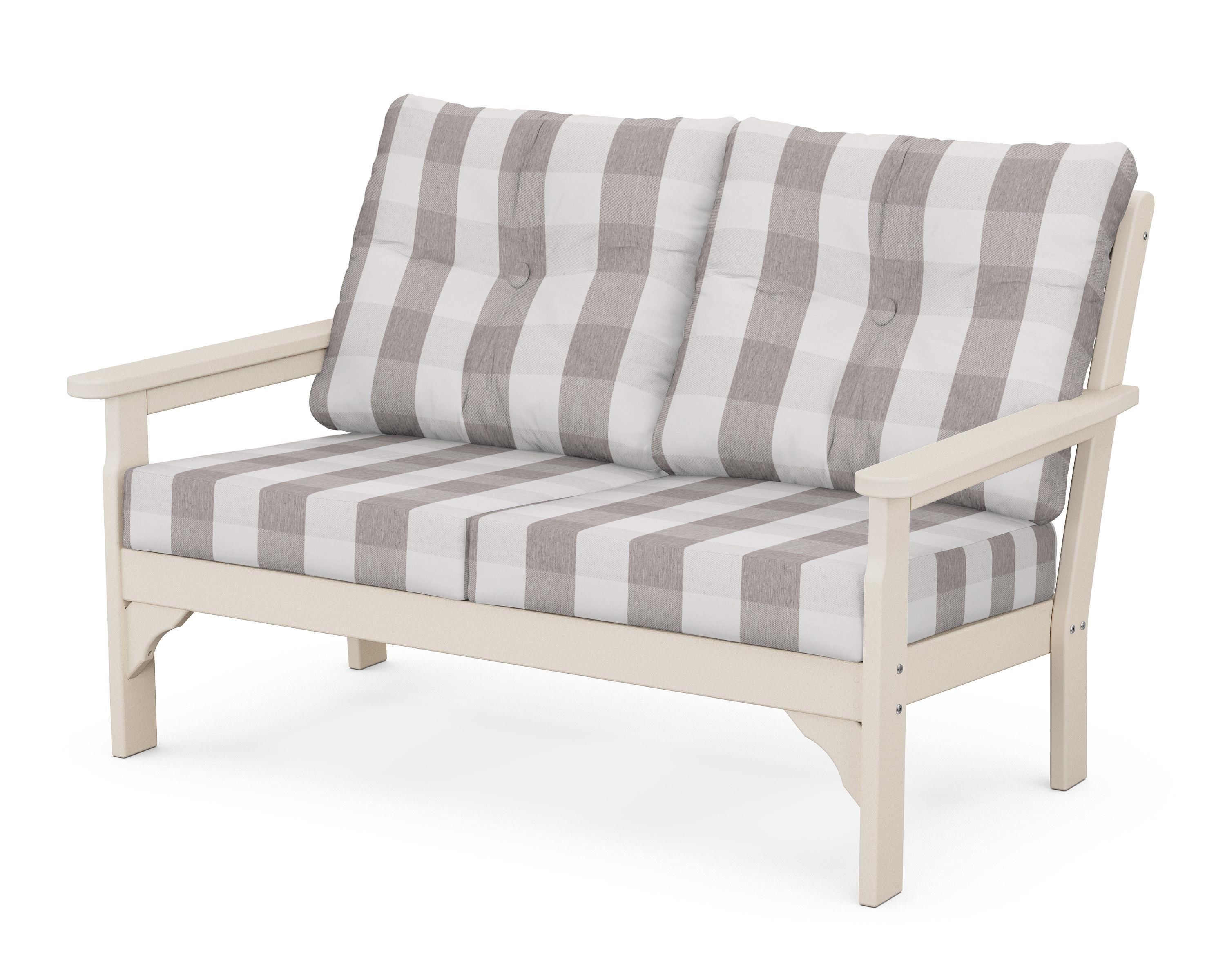 POLYWOOD® Vineyard Deep Seating Loveseat in Sand / Buffalo Plaid Grey Mist