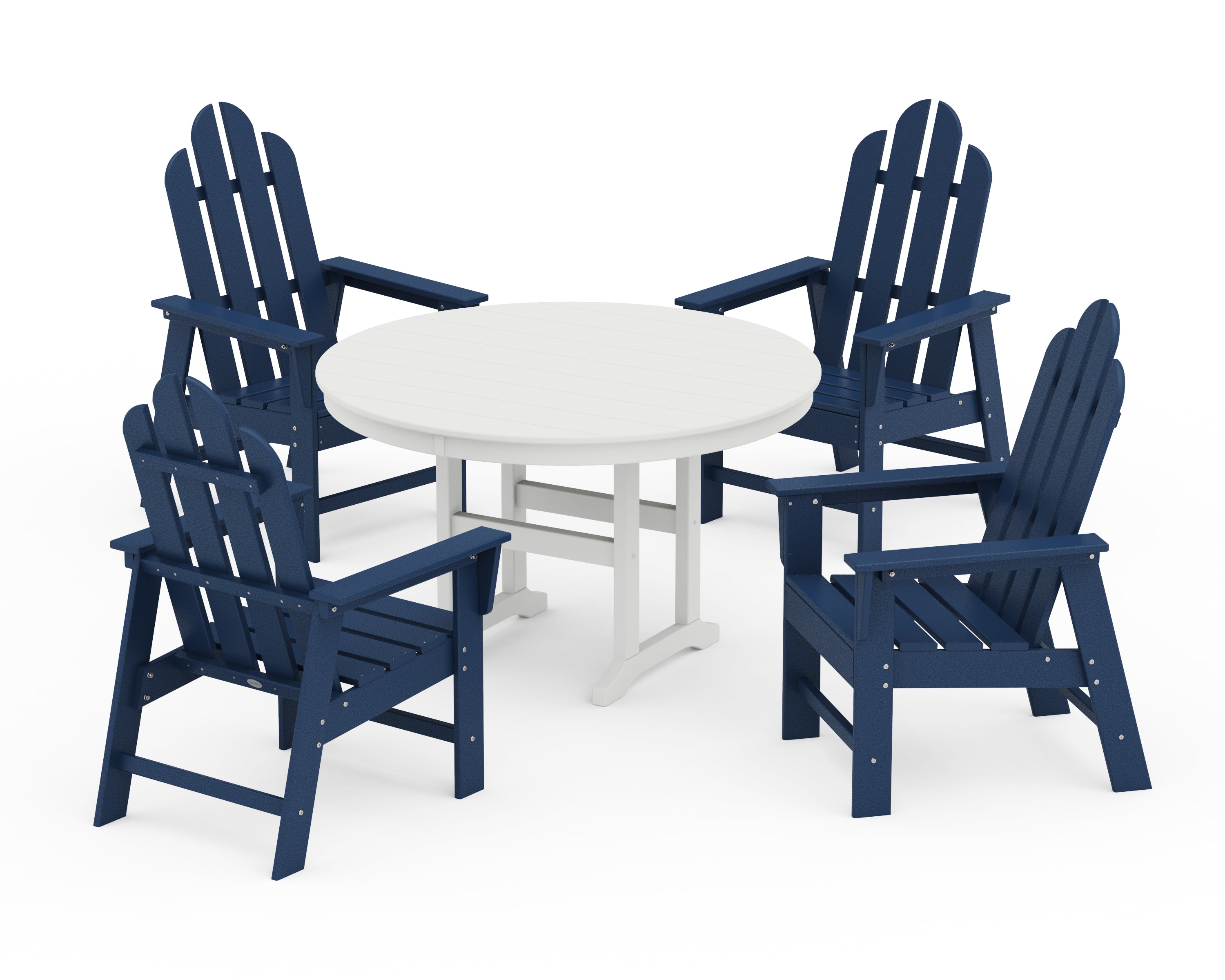 POLYWOOD® Long Island 5-Piece Round Farmhouse Dining Set in Navy / White