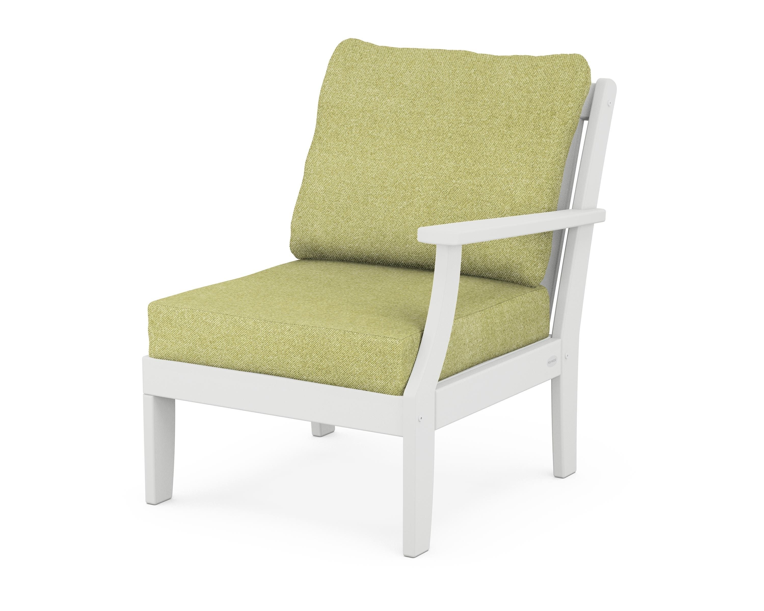 POLYWOOD® Braxton Modular Right Arm Chair in White / Chartreuse Boucle