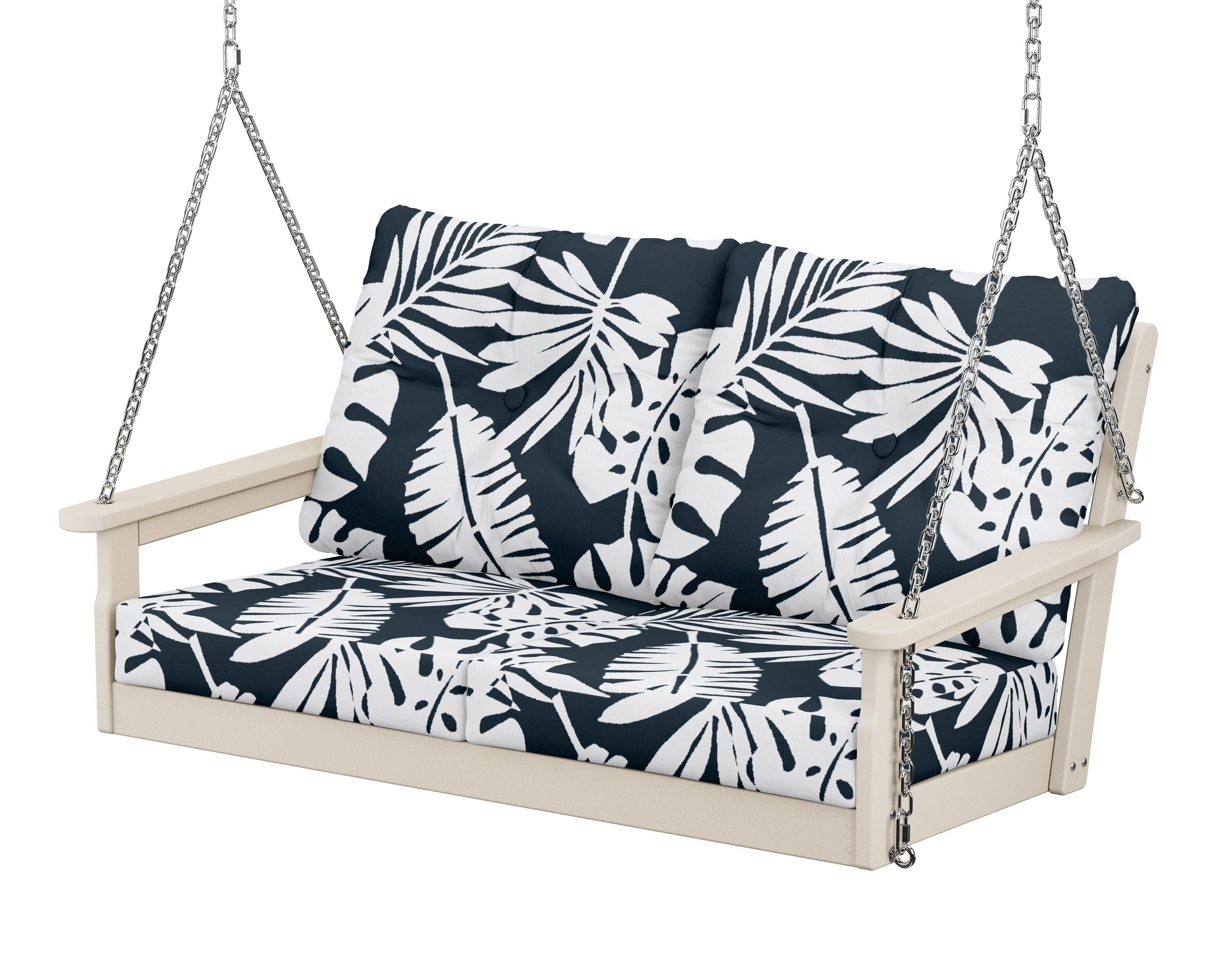 POLYWOOD® Vineyard Deep Seating Swing in Sand / Leaf Marine Indigo