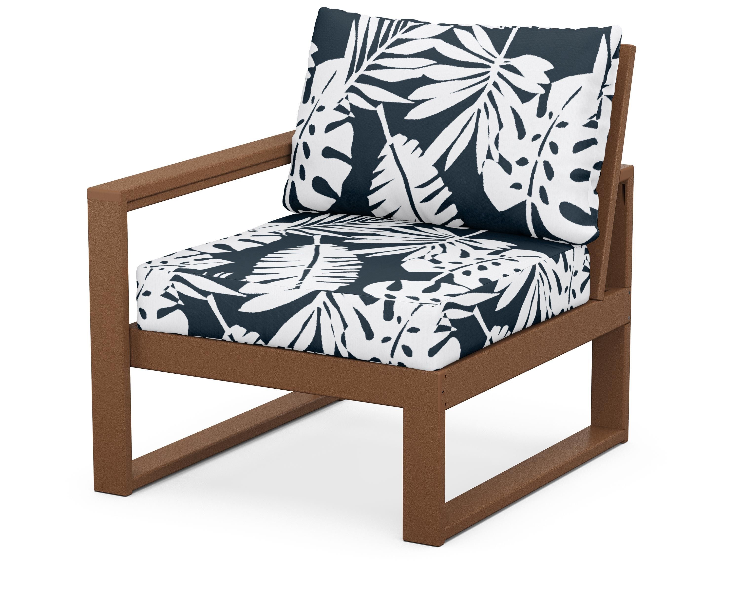 POLYWOOD® EDGE Modular Left Arm Chair in Teak / Leaf Marine Indigo