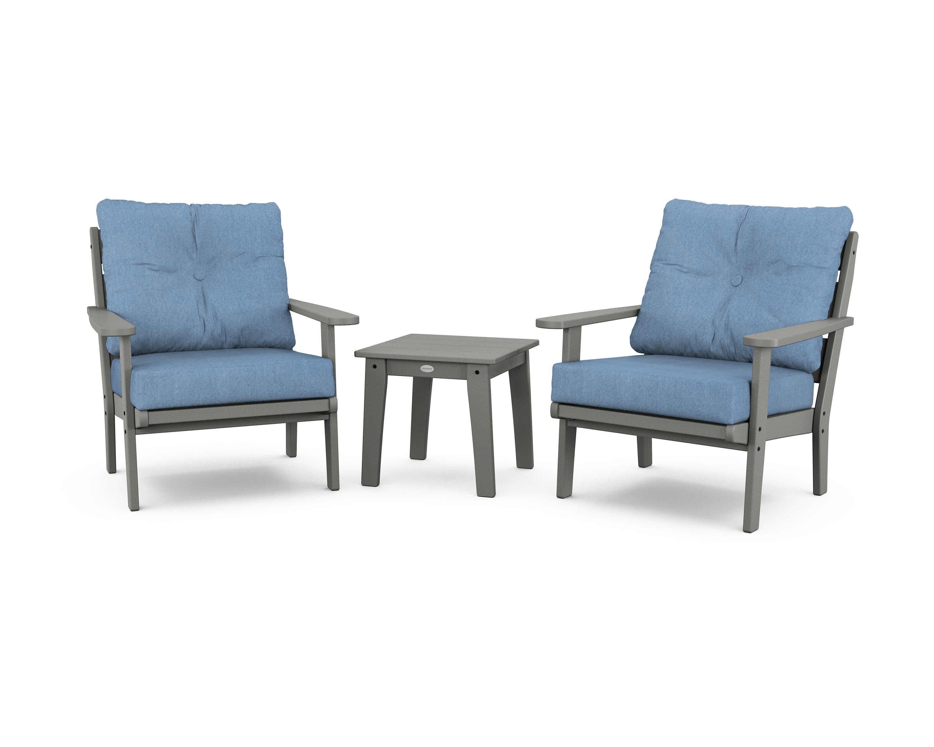POLYWOOD® Lakeside 3-Piece Deep Seating Chair Set in Slate Grey / Sky Blue