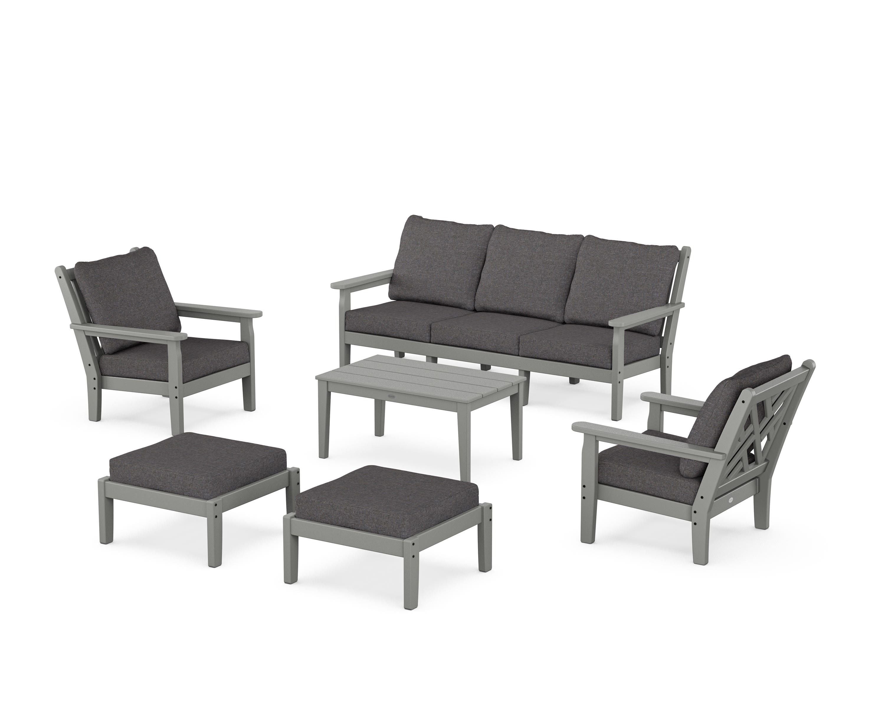 POLYWOOD® Chippendale 6-Piece Lounge Sofa Set in Slate Grey / Ash Charcoal