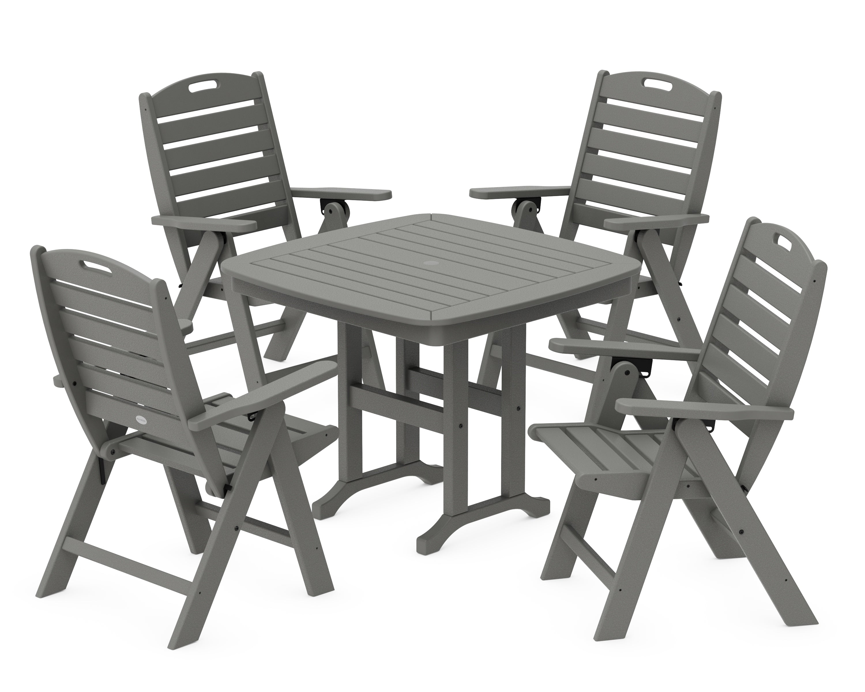 POLYWOOD® Nautical Folding Highback Chair 5-Piece Dining Set in Slate Grey