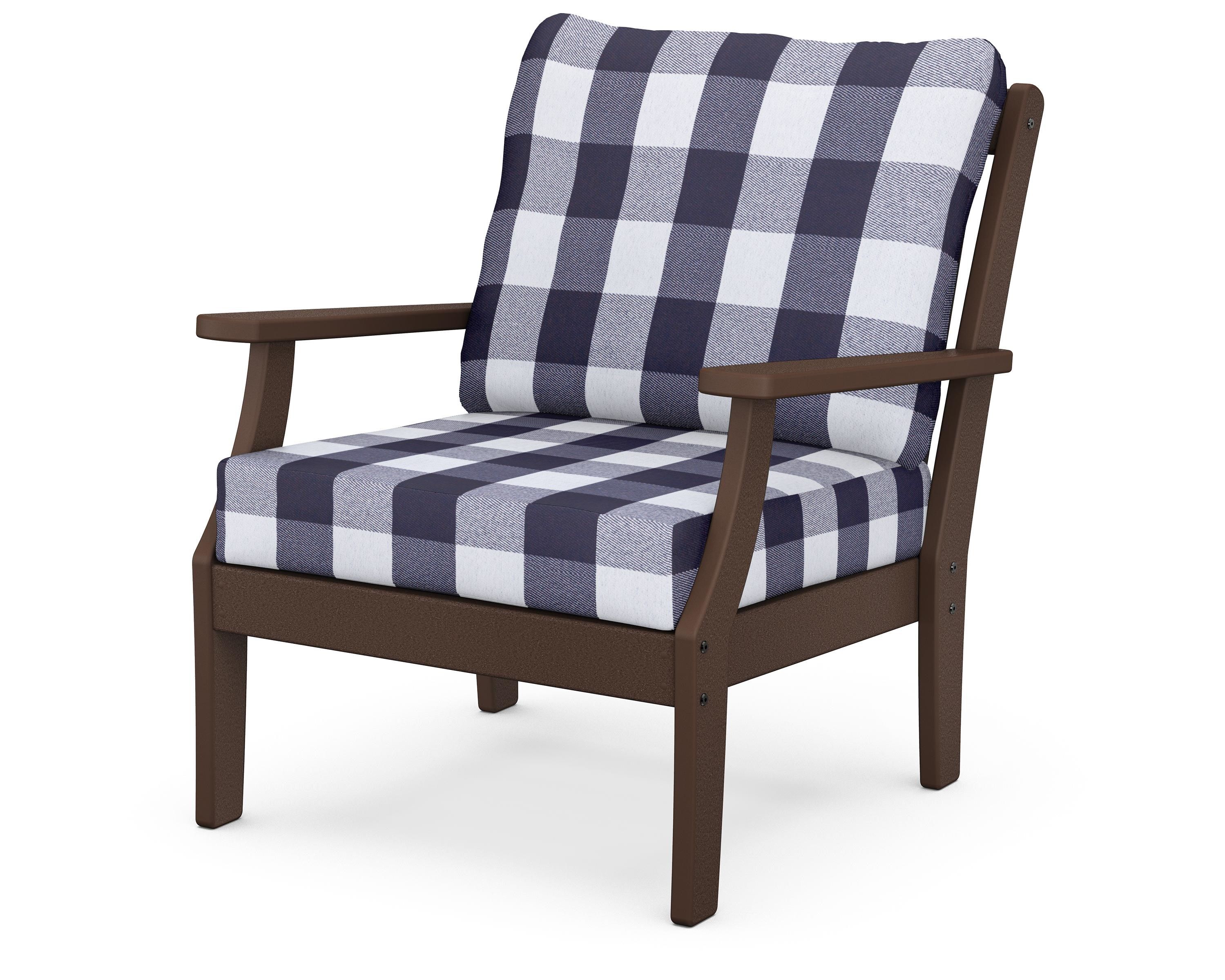 POLYWOOD® Braxton Deep Seating Chair in Mahogany / Buffalo Plaid Navy