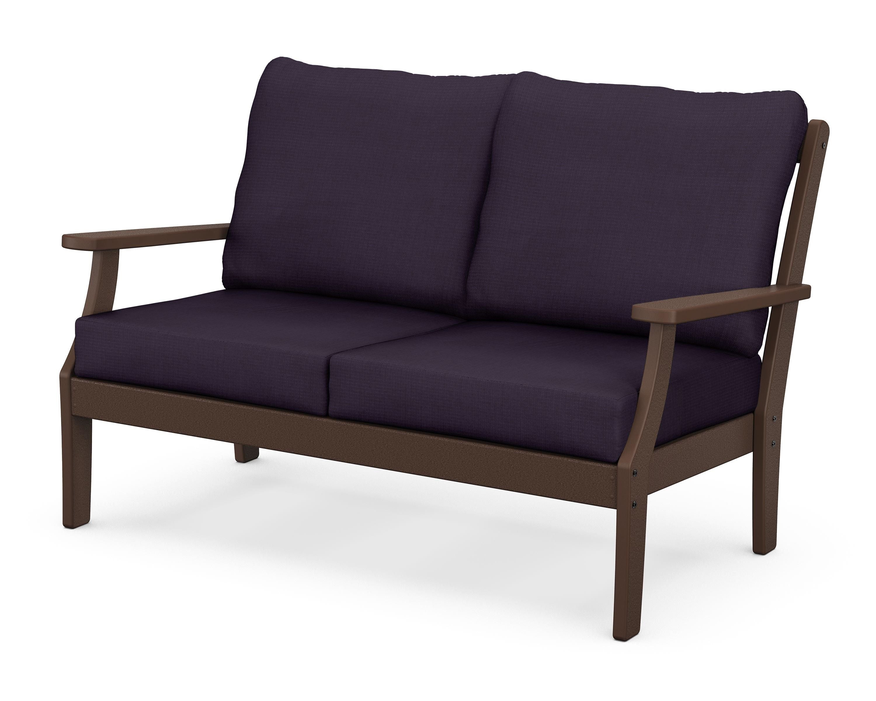 POLYWOOD® Braxton Deep Seating Loveseat in Mahogany / Navy Linen