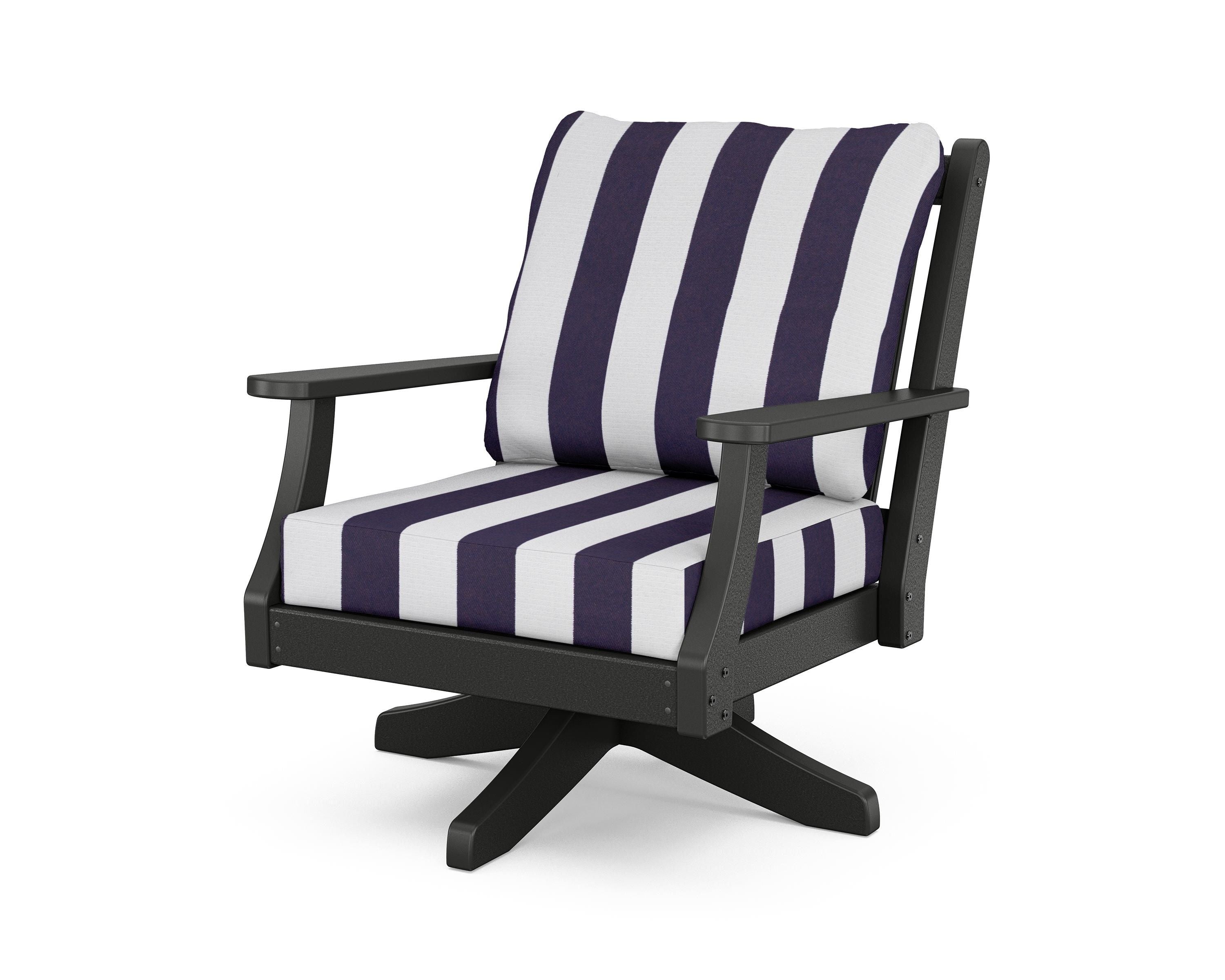 Country Living Wovendale Deep Seating Swivel Chair in Black / Cabana Stripe Navy