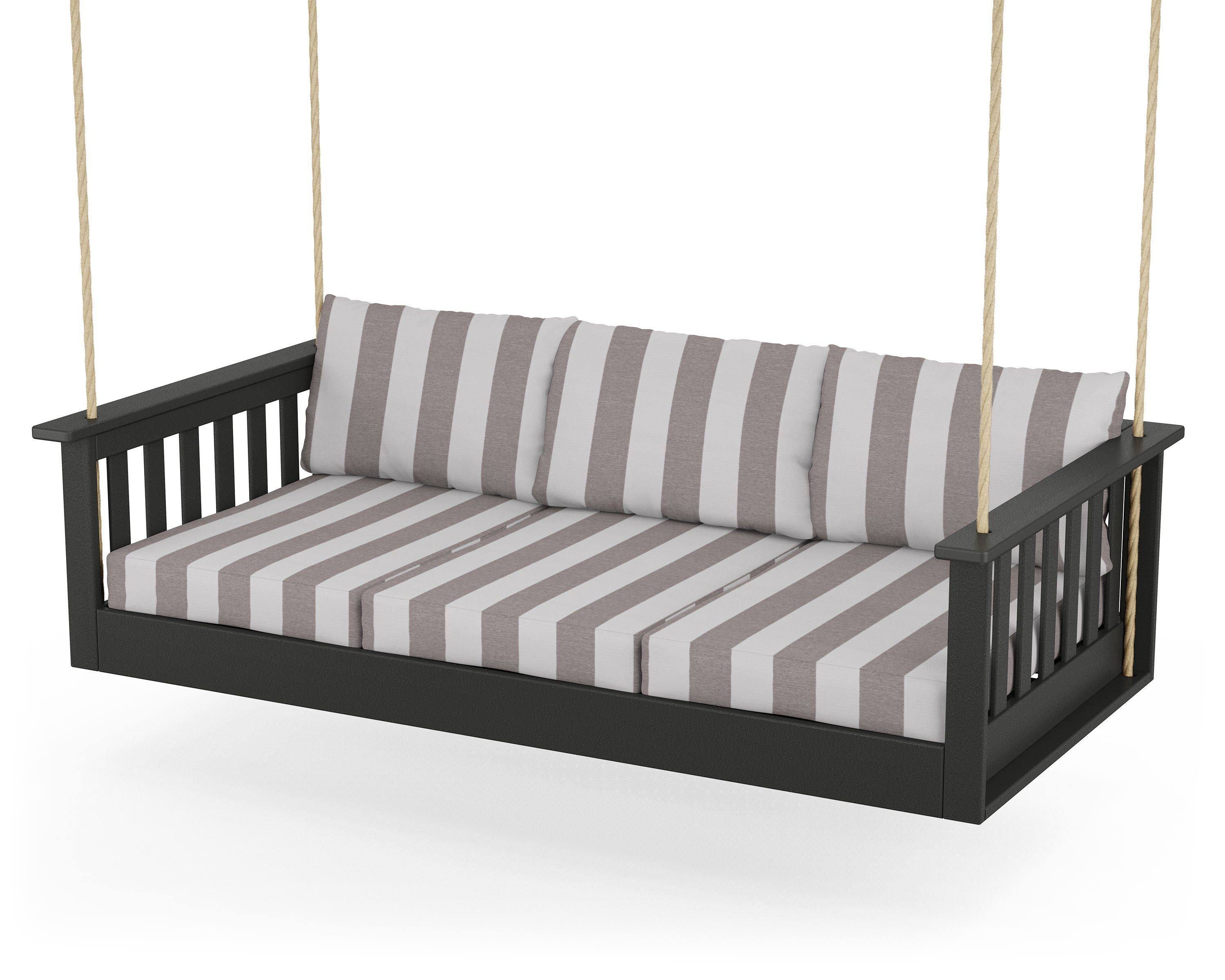 POLYWOOD® Vineyard Daybed Swing in Black / Cabana Stripe Grey Mist