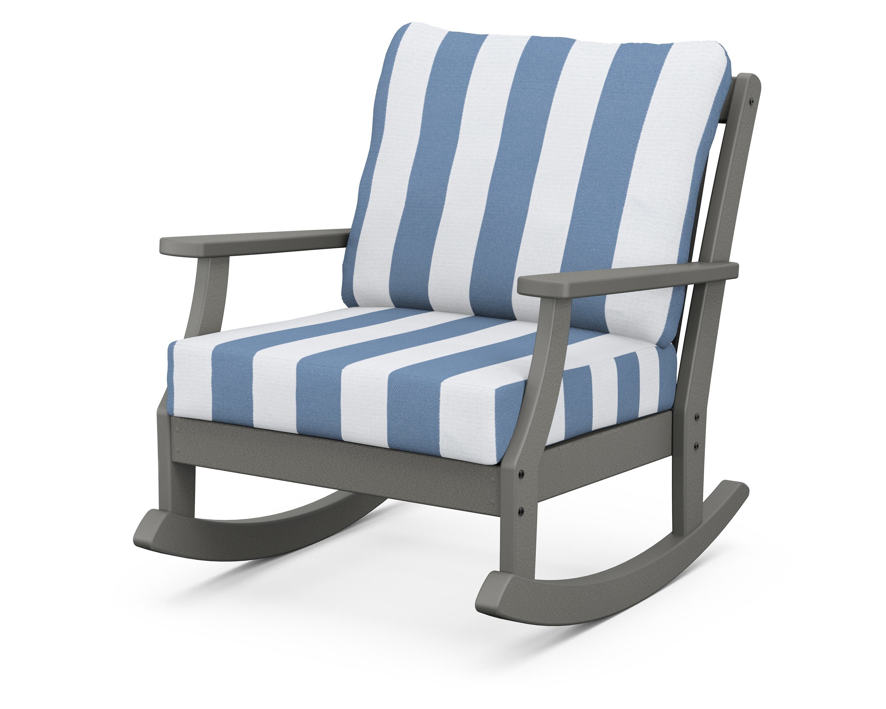 POLYWOOD® Braxton Deep Seating Rocking Chair in Slate Grey / Cabana Stripe Sky Blue