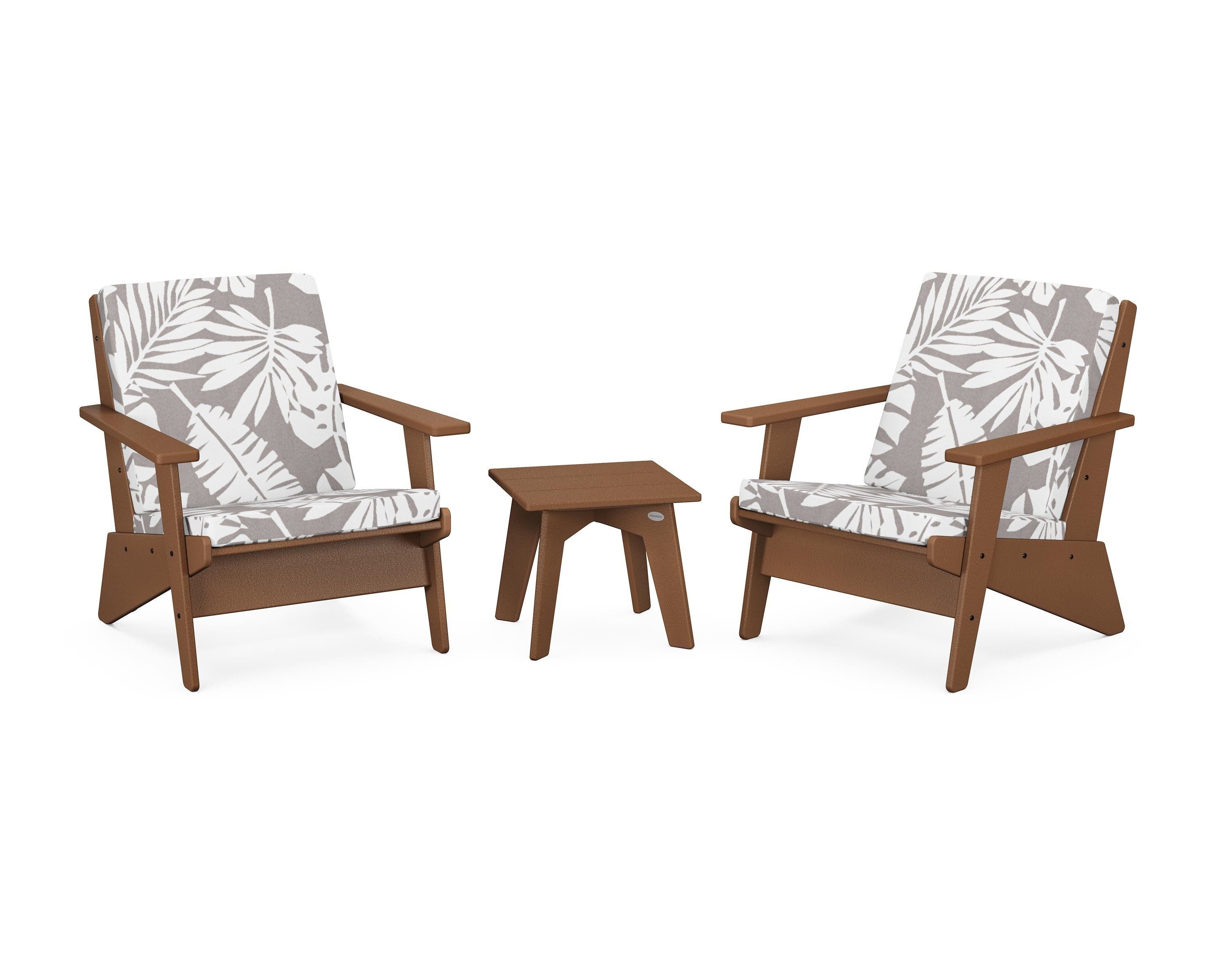 POLYWOOD® Riviera Modern Lounge 3-Piece Set in Teak / Leaf Grey Mist