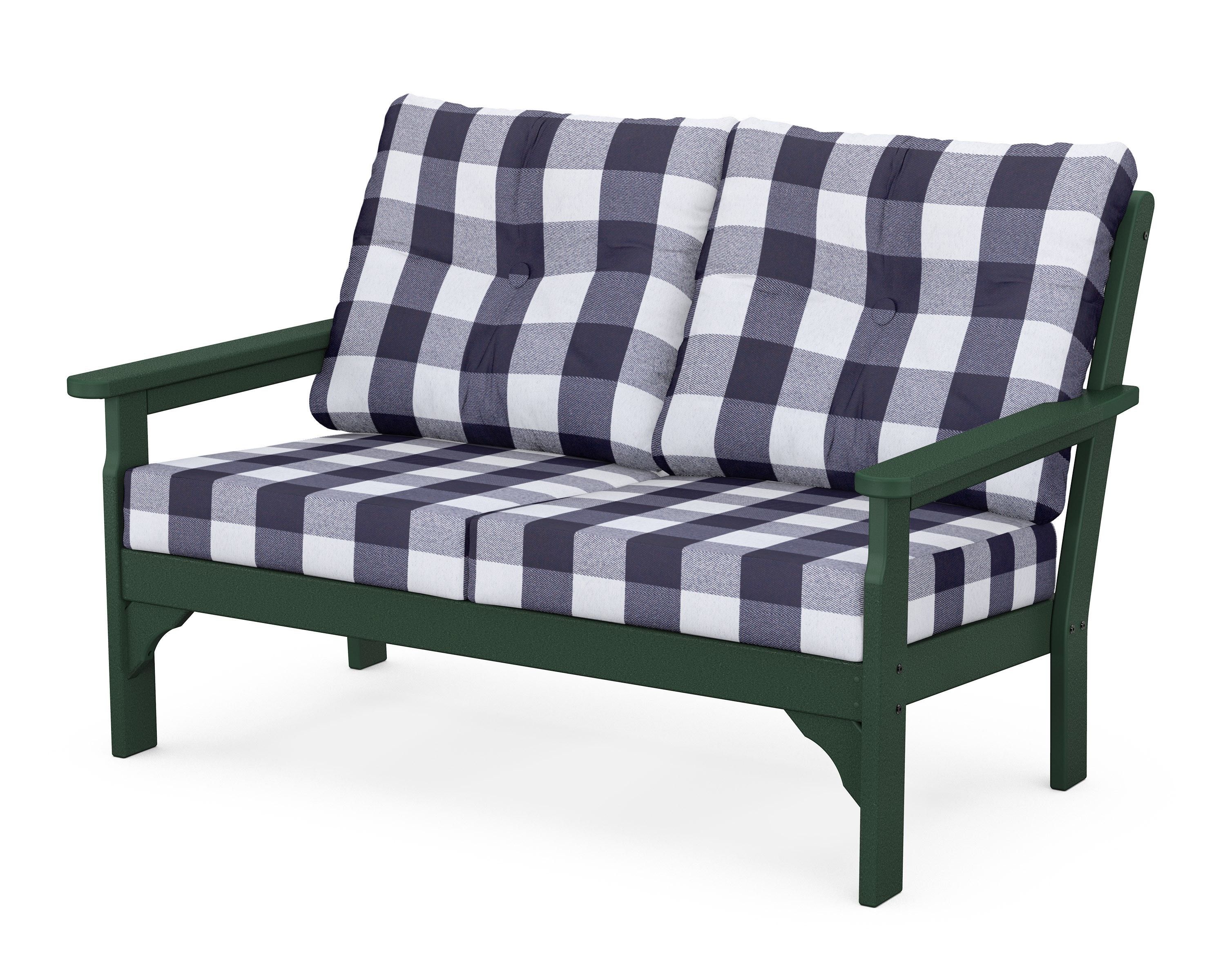 POLYWOOD® Vineyard Deep Seating Loveseat in Green / Buffalo Plaid Navy