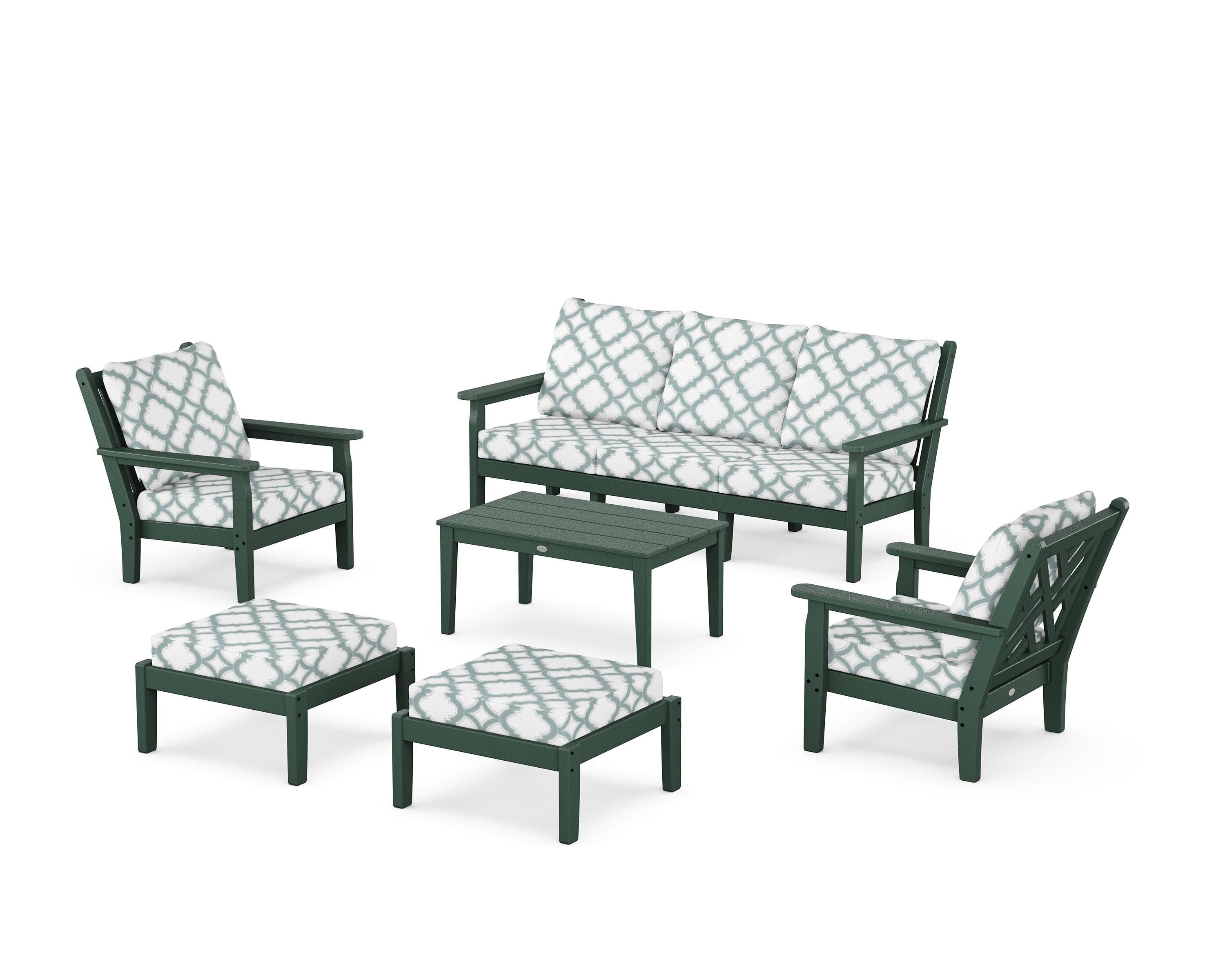 POLYWOOD® Chippendale 6-Piece Lounge Sofa Set in Green / Trellis Glacier Spa