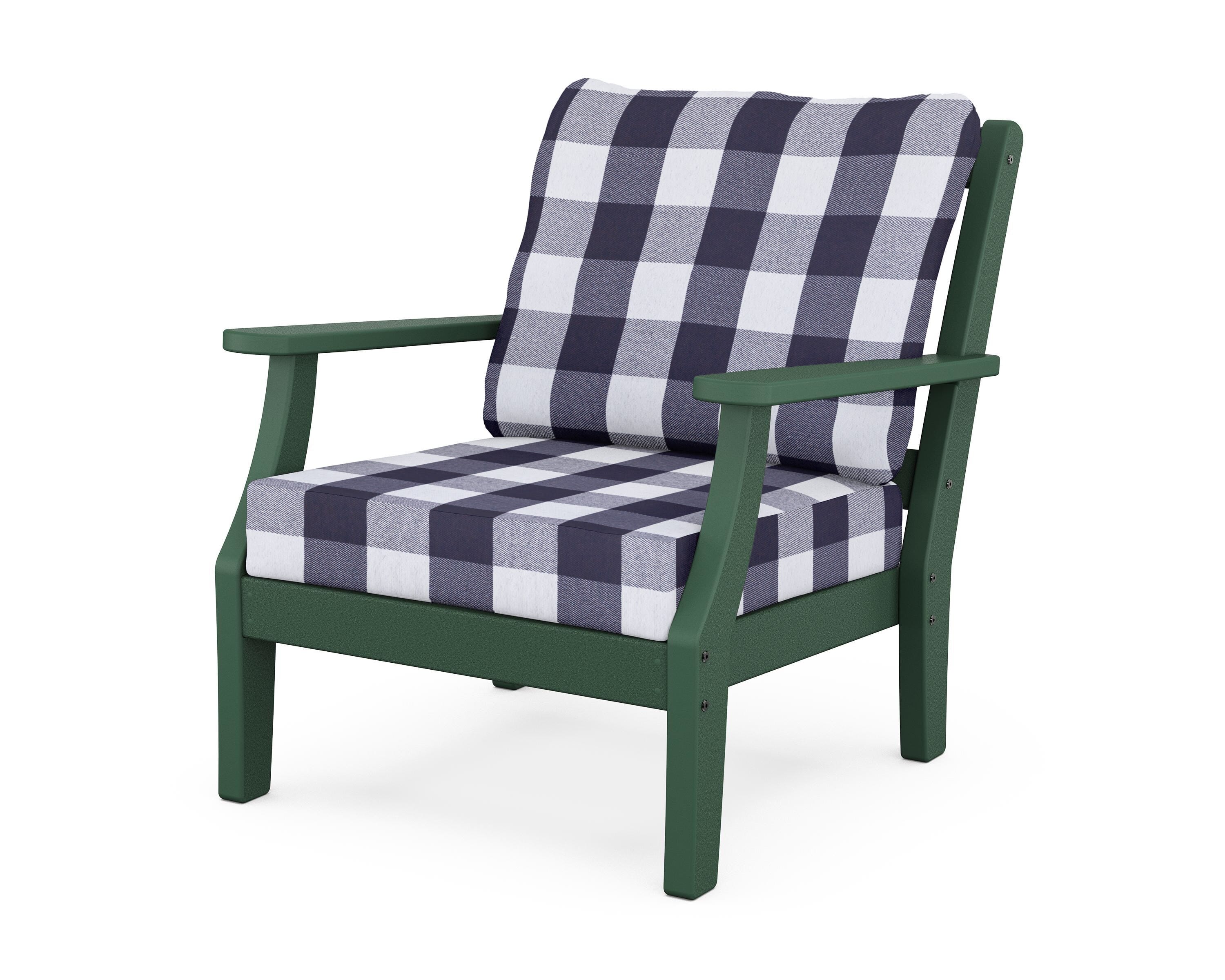 Martha Stewart by POLYWOOD® Chinoiserie Deep Seating Chair in Green / Buffalo Plaid Navy