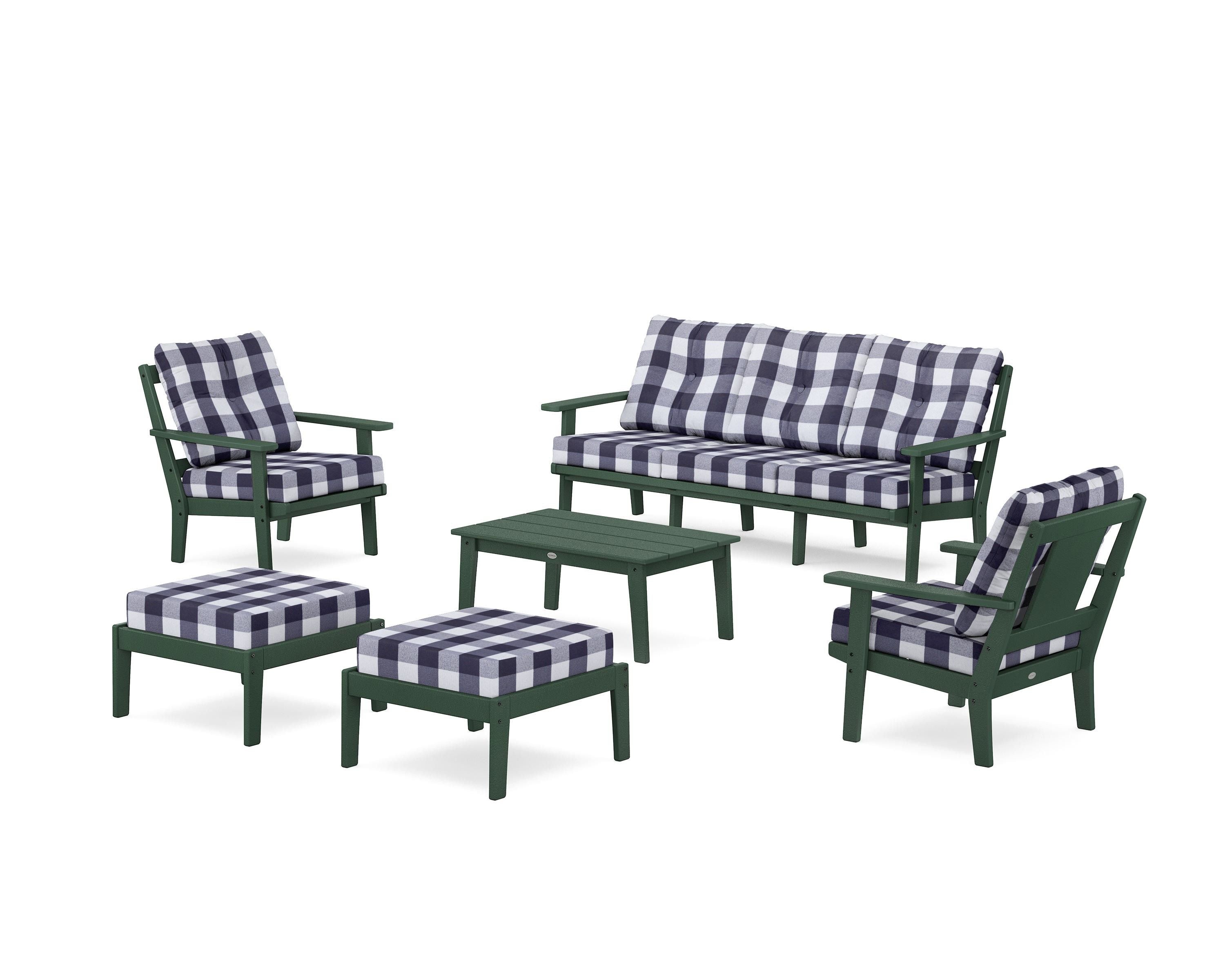 POLYWOOD® Prairie 6-Piece Lounge Sofa Set in Green / Buffalo Plaid Navy