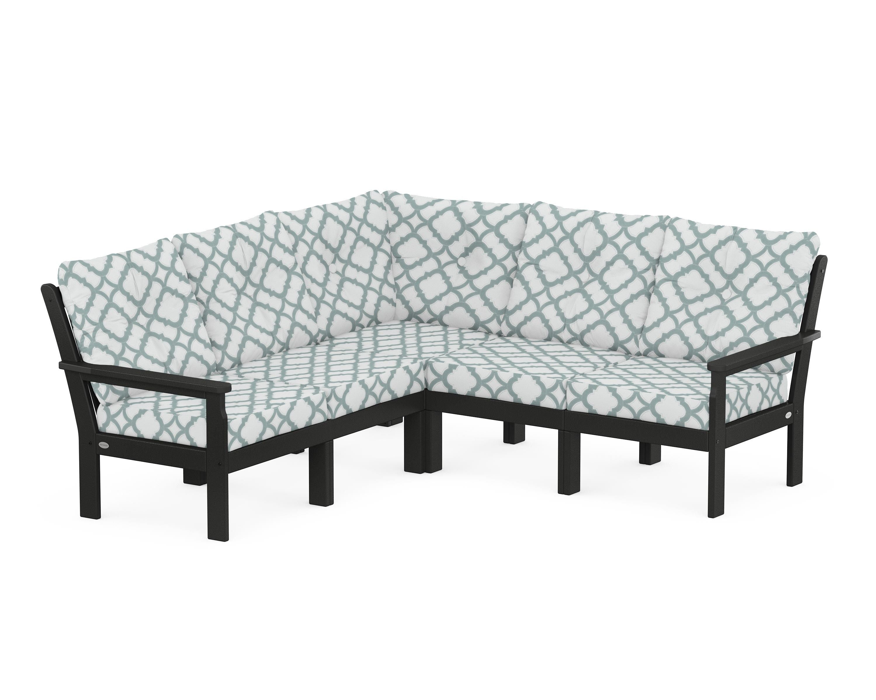 POLYWOOD® Vineyard 5-Piece Sectional in Black / Trellis Glacier Spa