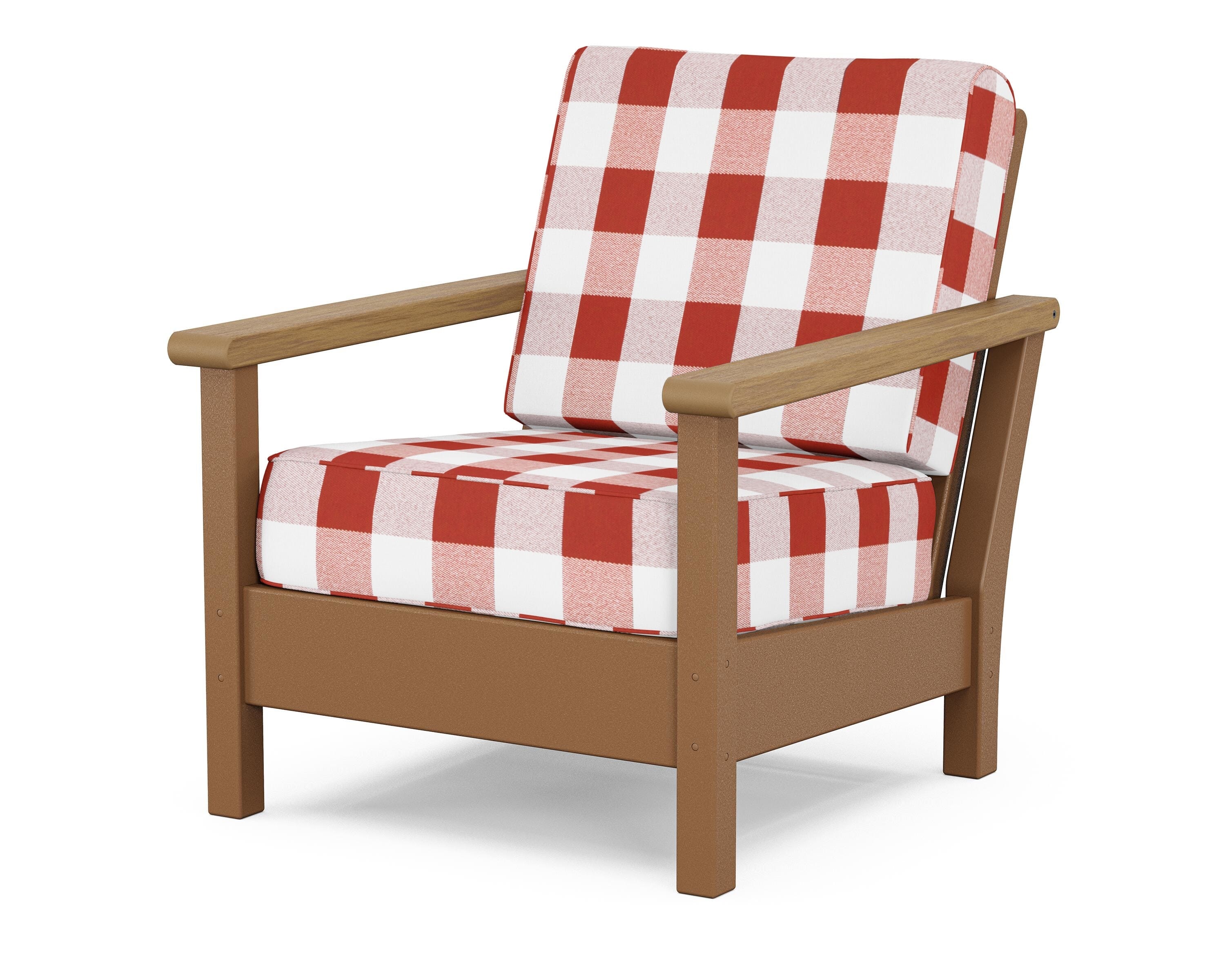 POLYWOOD® Harbour Deep Seating Chair in Teak / Natural / Buffalo Plaid Crimson