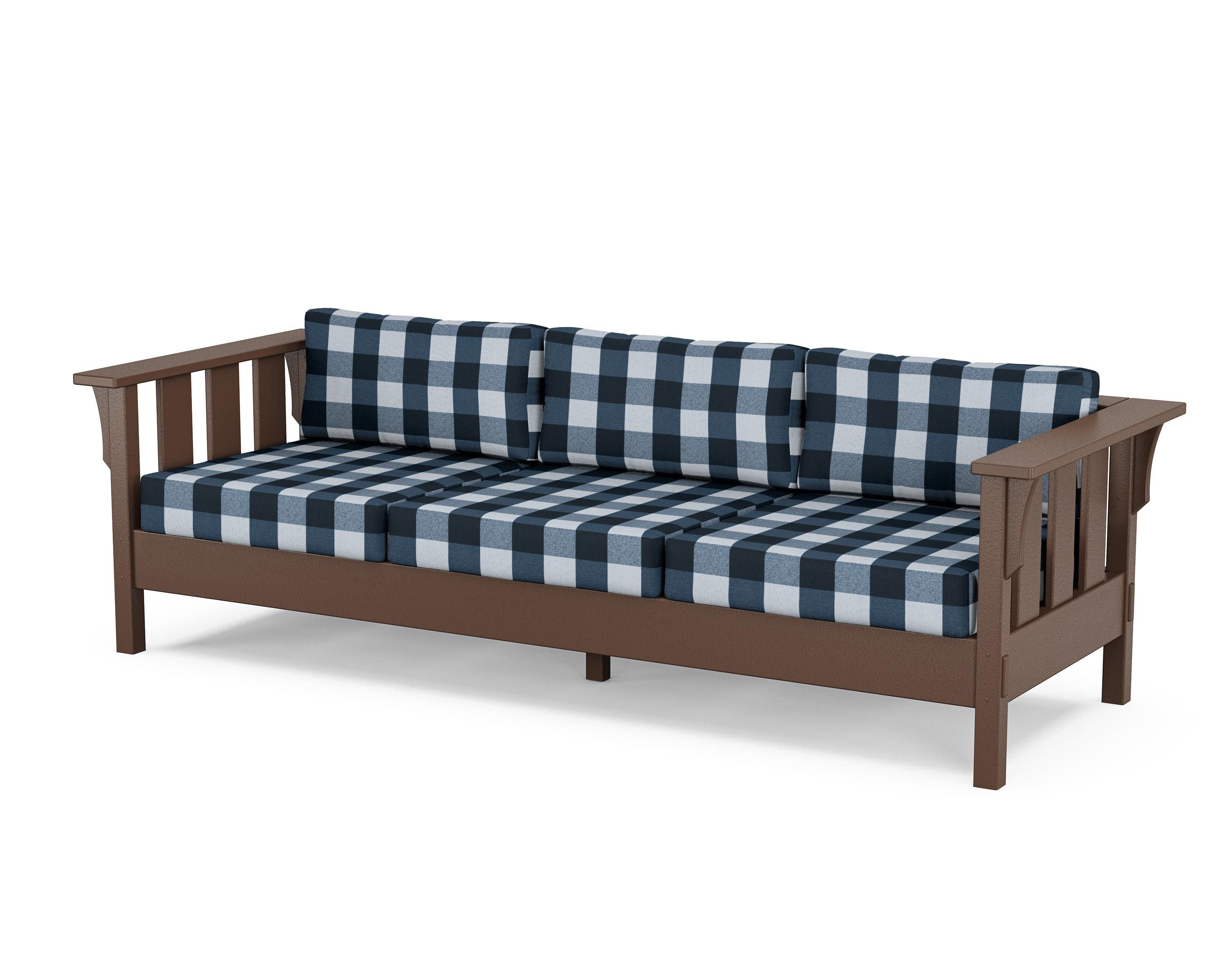 Martha Stewart by POLYWOOD® Acadia Deep Seating Sofa in Mahogany / Buffalo Plaid Marine Indigo