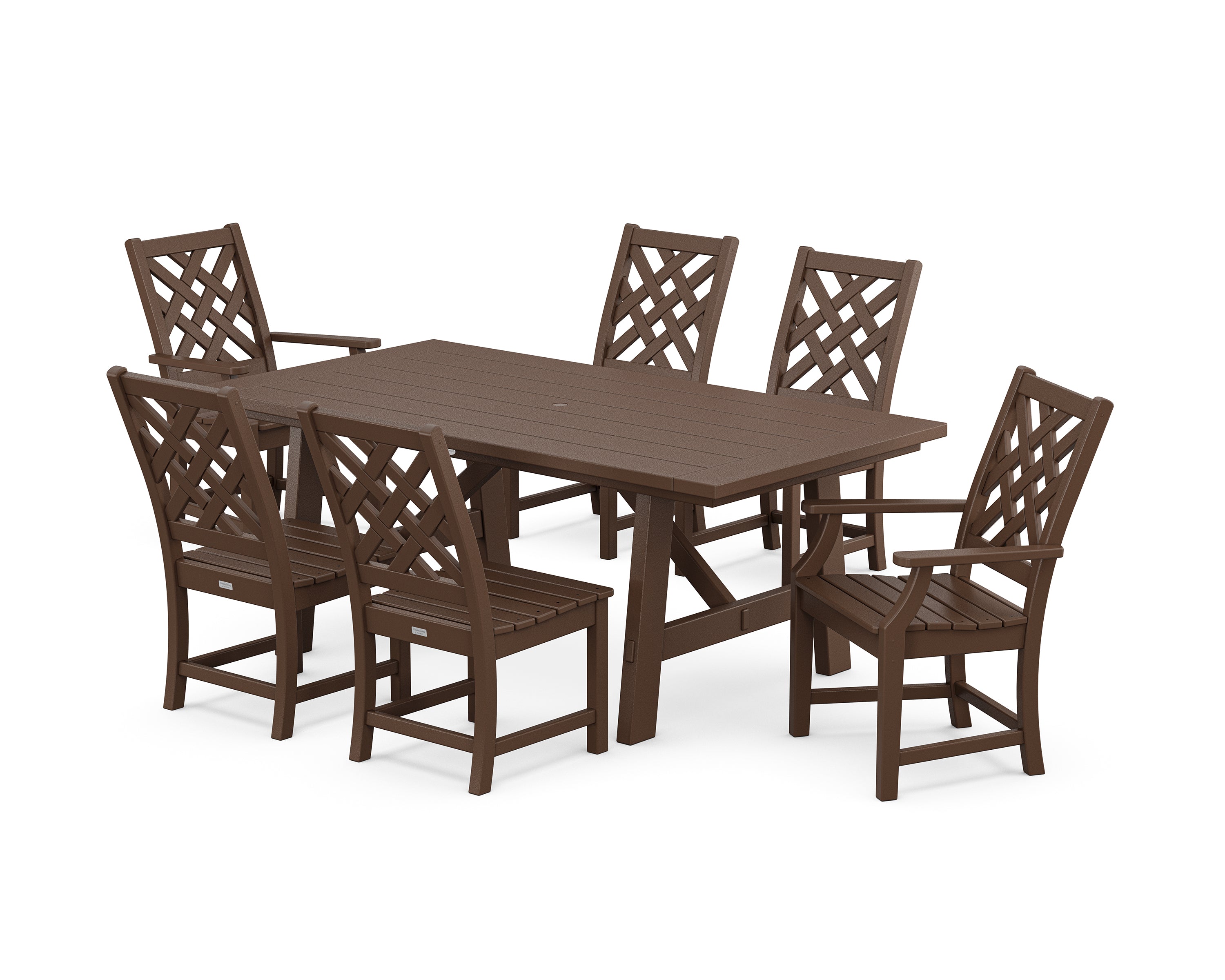 POLYWOOD® Wovendale 7-Piece Rustic Farmhouse Dining Set in Mahogany